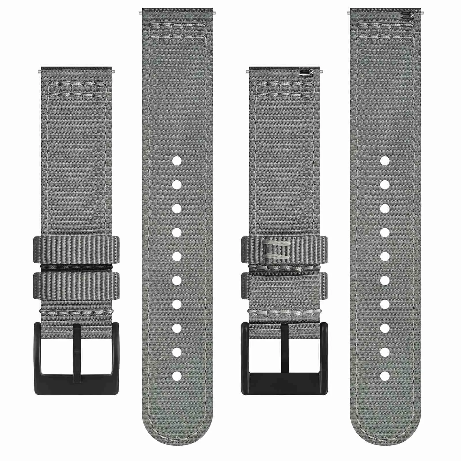 BISONSTRAP Cinturino in Nylon da Uomo per Orologi Militari, Sgancio Rapido, Fibbia Spazzolata, 22mm, Grigio (Fibbia Nera) - immagine 3