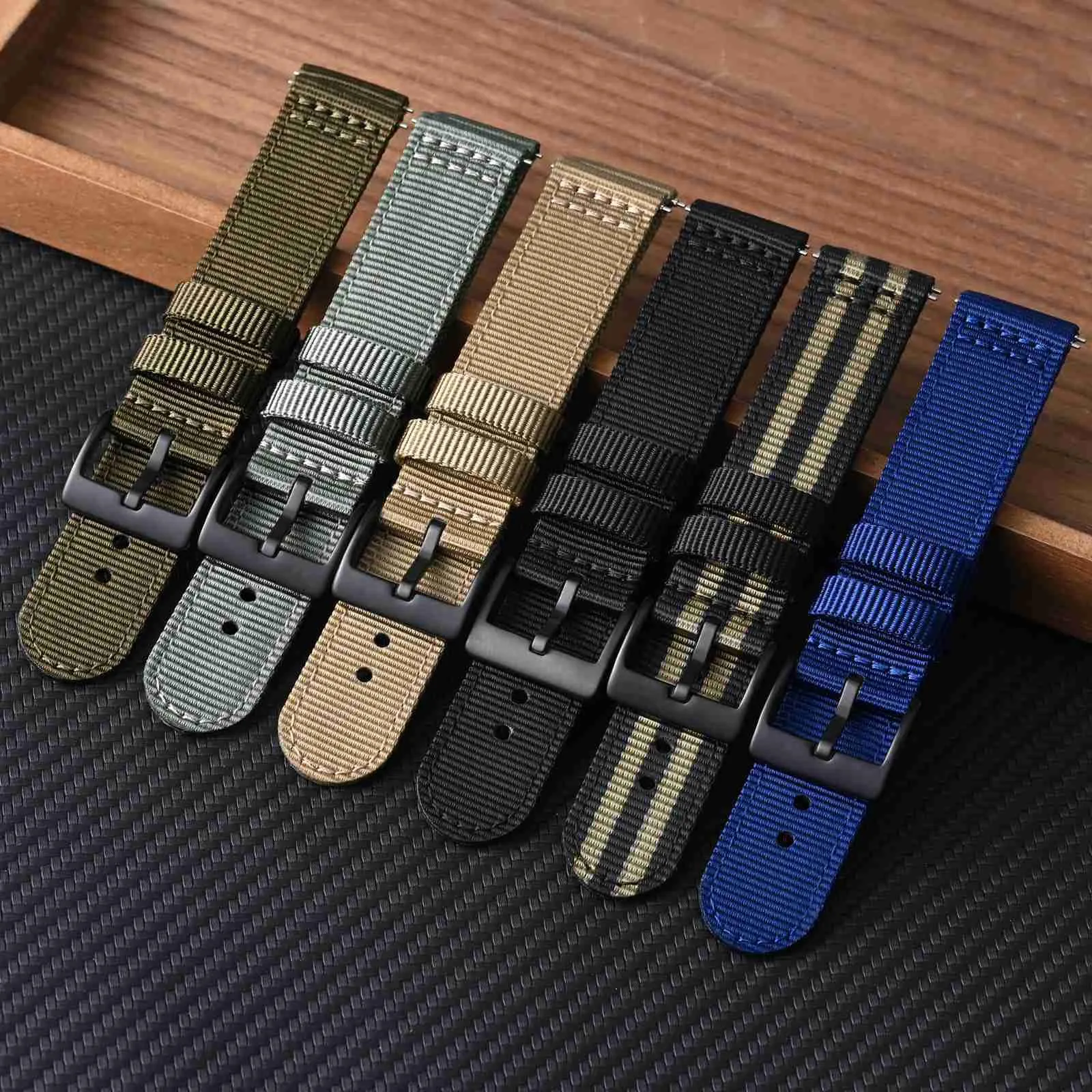 BISONSTRAP Cinturino in Nylon da Uomo per Orologi Militari, Sgancio Rapido, Fibbia Spazzolata, 18mm, Nero - immagine 7