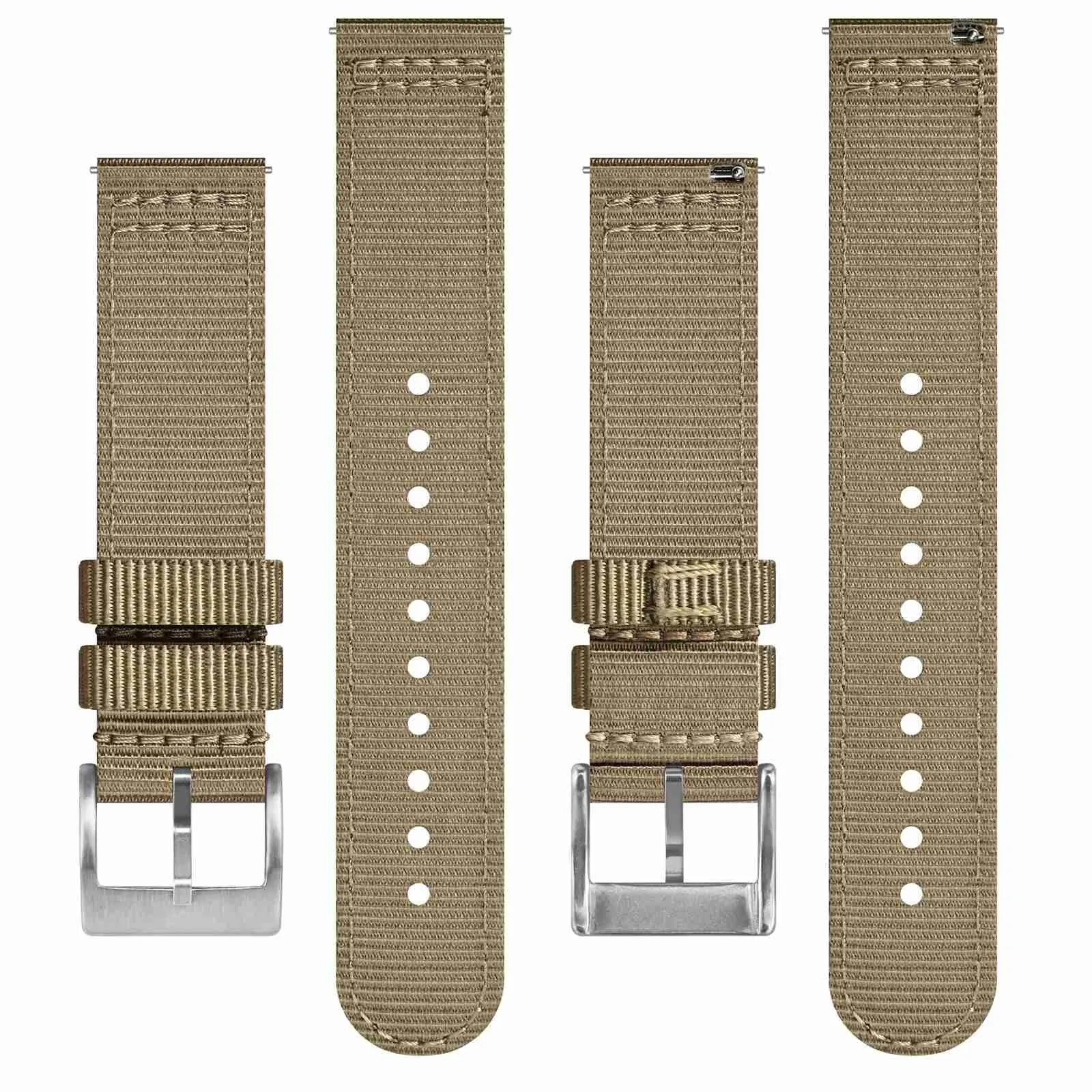 BISONSTRAP Cinturino in Nylon da Uomo per Orologi Militari, Sgancio Rapido, 19mm, Kaki (Fibbia Argento) - immagine 3