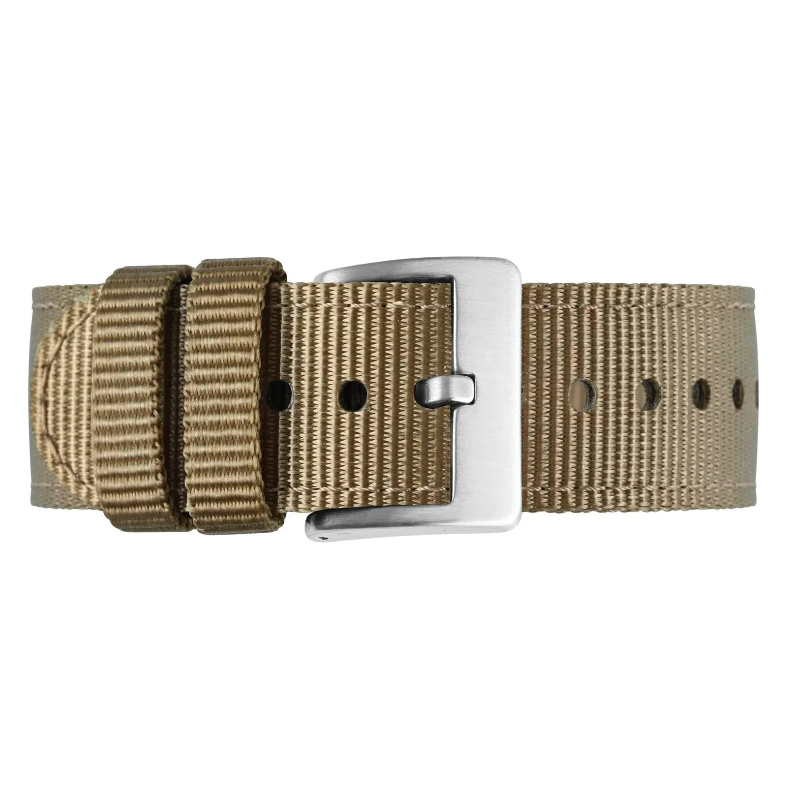 BISONSTRAP Cinturino in Nylon da Uomo per Orologi Militari, Sgancio Rapido, 19mm, Kaki (Fibbia Argento) - immagine 9