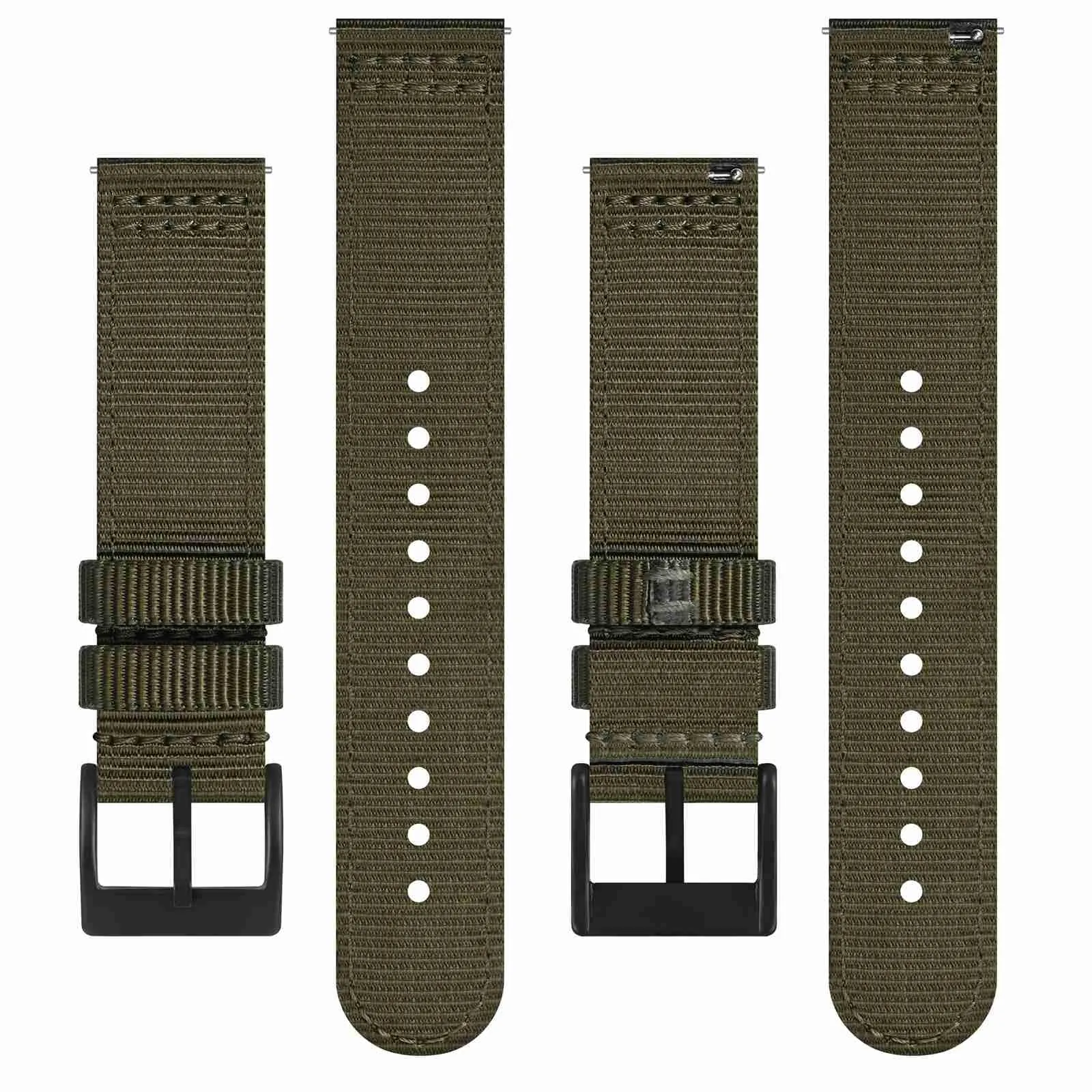 BISONSTRAP Cinturino in Nylon da Uomo per Orologi Militari, Sgancio Rapido, Fibbia Spazzolata, 18mm, Verde Militare (Fibbia Nera) - immagine 3