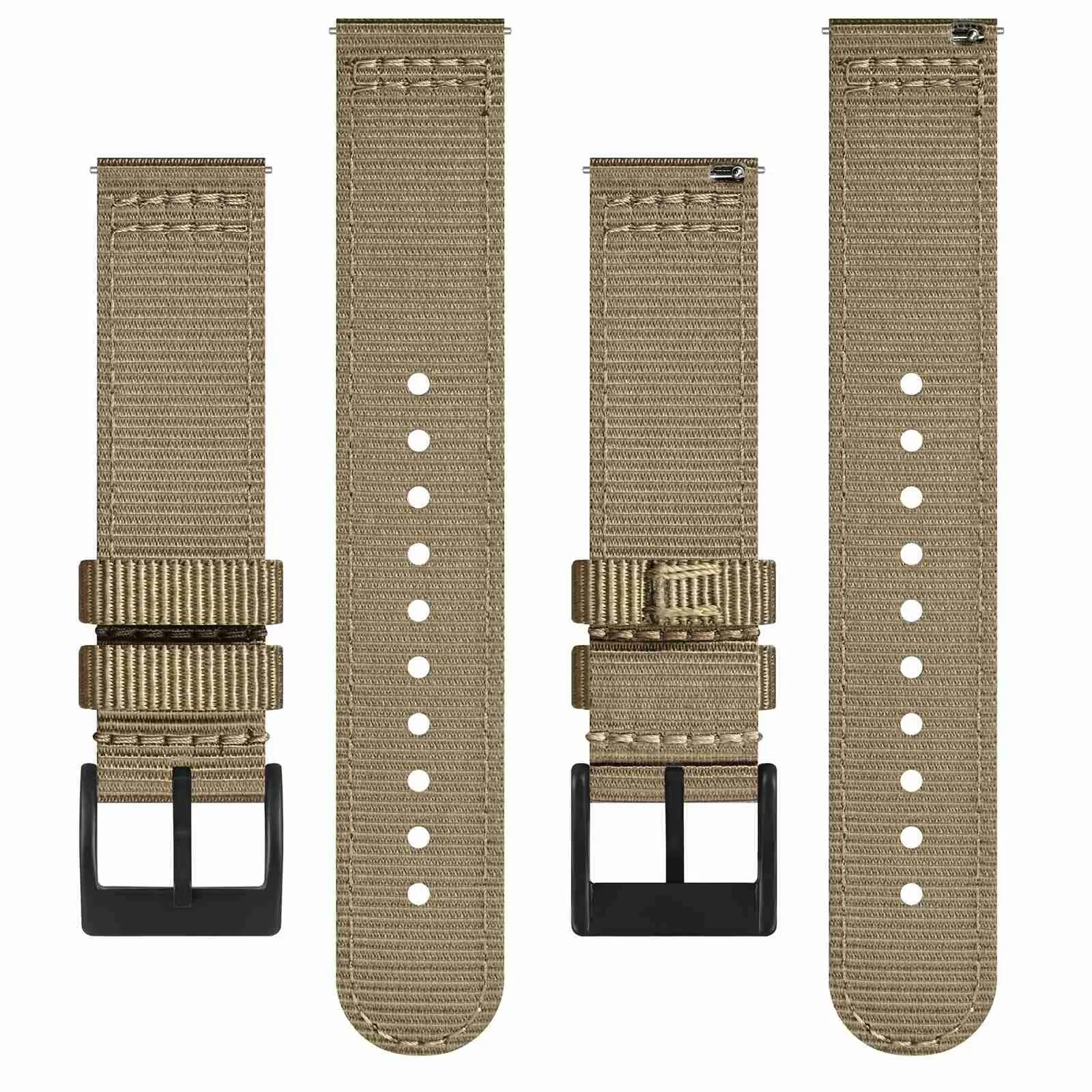 BISONSTRAP Cinturino in Nylon da Uomo per Orologi Militari, Sgancio Rapido, 22mm, Kaki (Fibbia Nera) - immagine 3