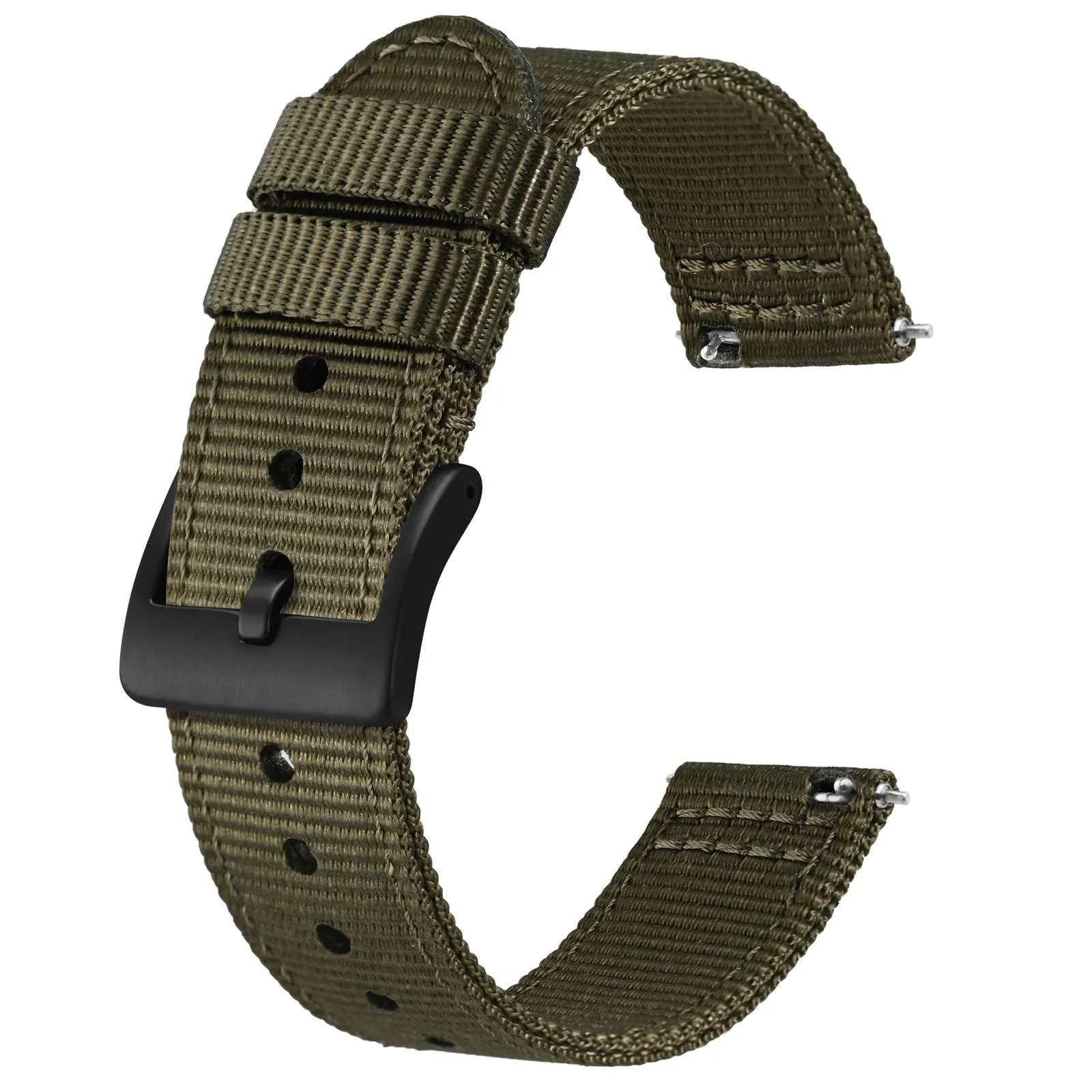 BISONSTRAP Cinturino in Nylon da Uomo per Orologi Militari, Sgancio Rapido, 22mm, Verde Militare (Fibbia Nera) - immagine 1