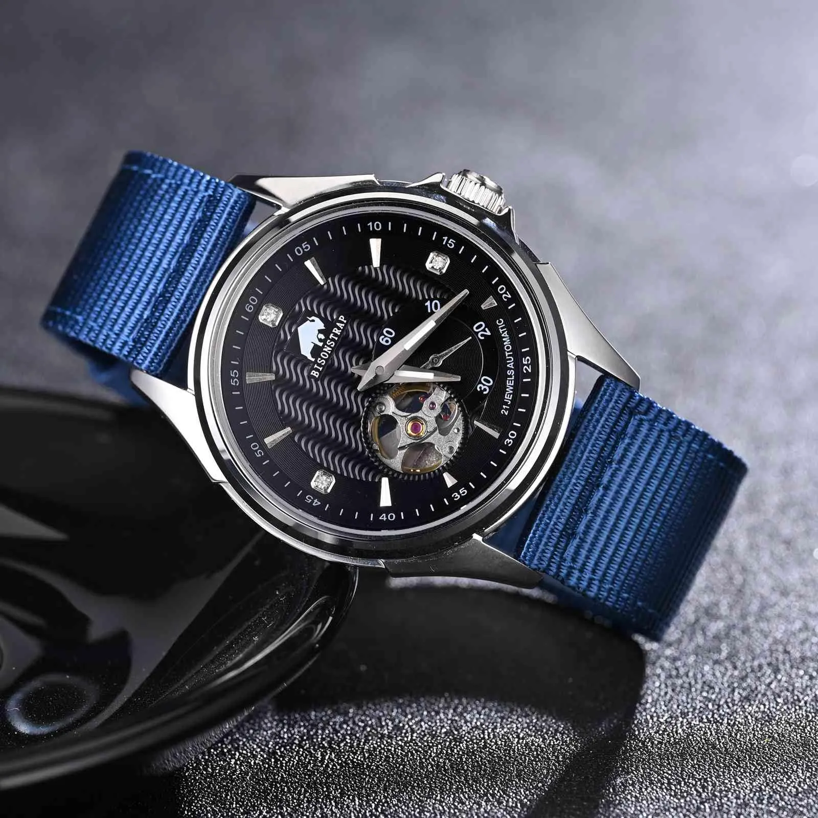 BISONSTRAP Cinturino in Nylon da Uomo per Orologi Militari, Sgancio Rapido, 19mm, Blu (Fibbia Nera) - immagine 6