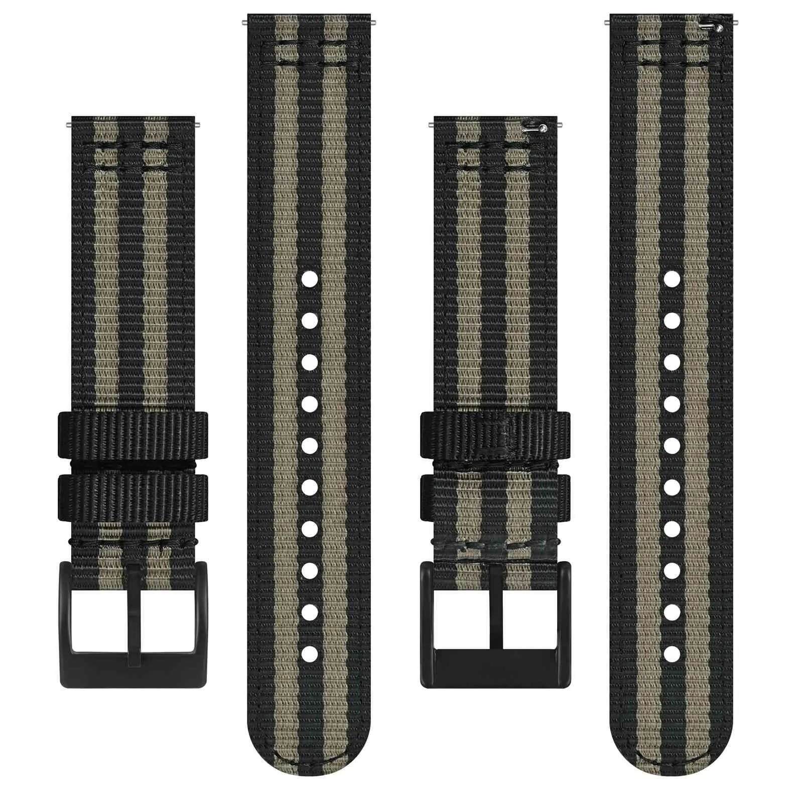 BISONSTRAP Cinturino in Nylon per Orologi Militari, Sgancio Rapido, Fibbia Spazzolata, 20mm, Nero+Grigio (Fibbia Nera) - immagine 3