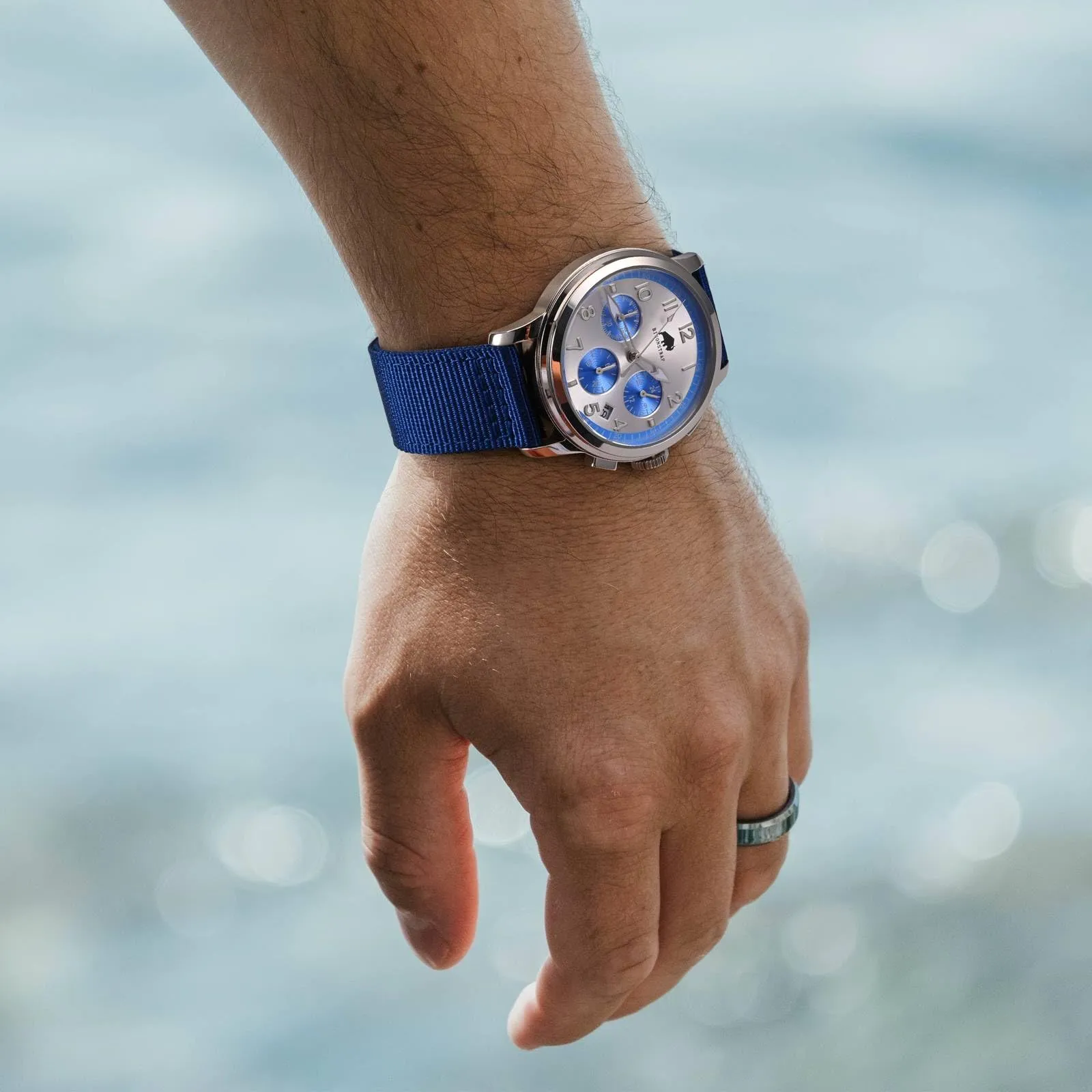 BISONSTRAP Cinturino in Nylon da Uomo per Orologi Militari, Sgancio Rapido, Fibbia Spazzolata, 22mm, Blu (Fibbia Nera) - immagine 8