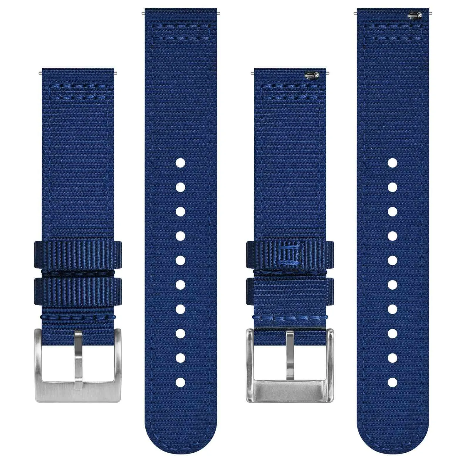 BISONSTRAP Cinturino in Nylon da Uomo per Orologi Militari, Sgancio Rapido, Fibbia Spazzolata, 19mm, Blu (Fibbia Argento) - immagine 3
