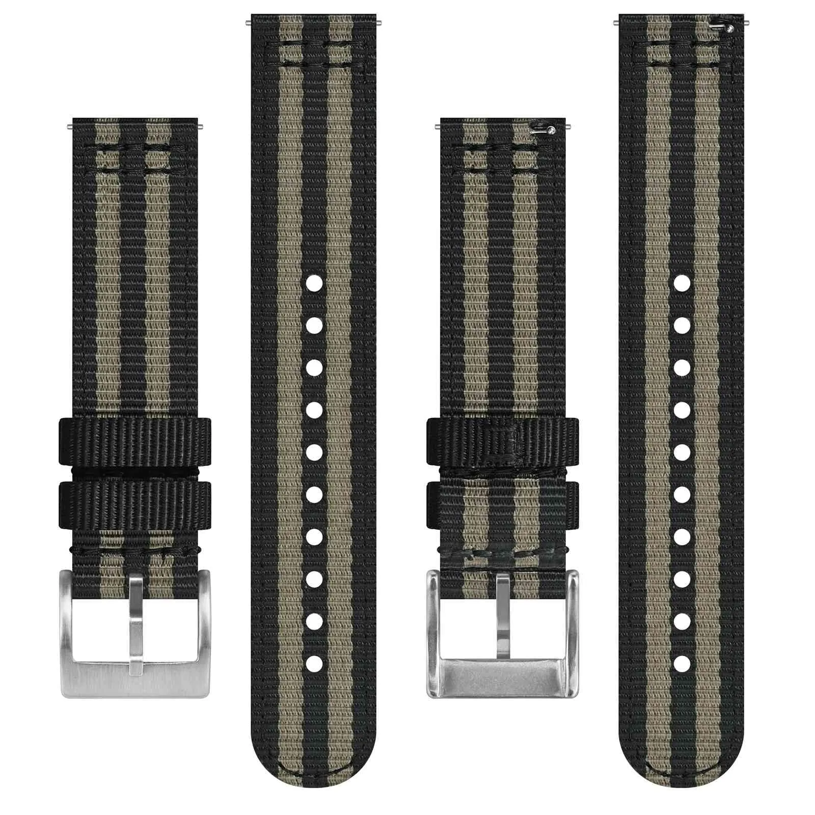 BISONSTRAP Cinturino in Nylon per Orologi Militari, Sgancio Rapido, 22mm, Nero+Grigio (Fibbia Argento) - immagine 3