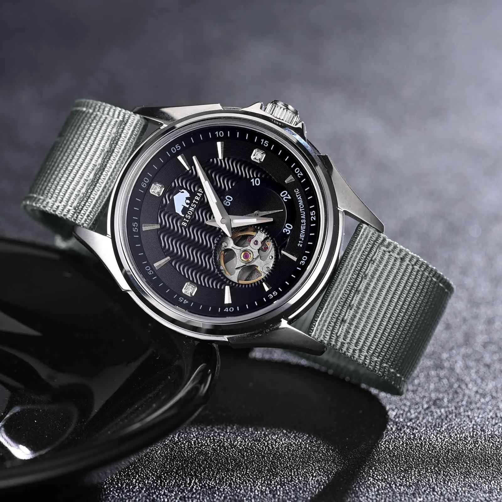 BISONSTRAP Cinturino in Nylon da Uomo Sgancio Rapido 19mm, Grigio (Fibbia Nera) - immagine 6
