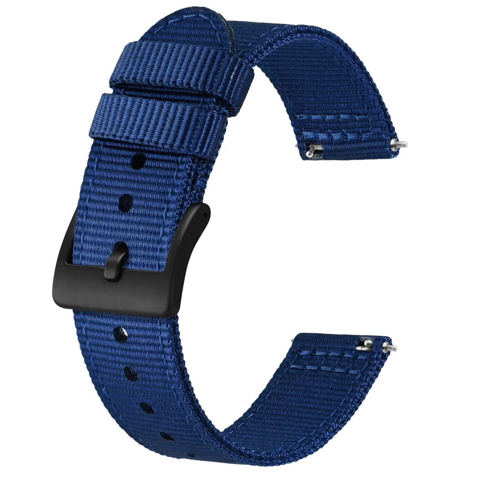 BISONSTRAP Cinturino in Nylon da Uomo per Orologi Militari, Sgancio Rapido, Fibbia Spazzolata, 20mm, Blu (Fibbia Nera) - immagine 1