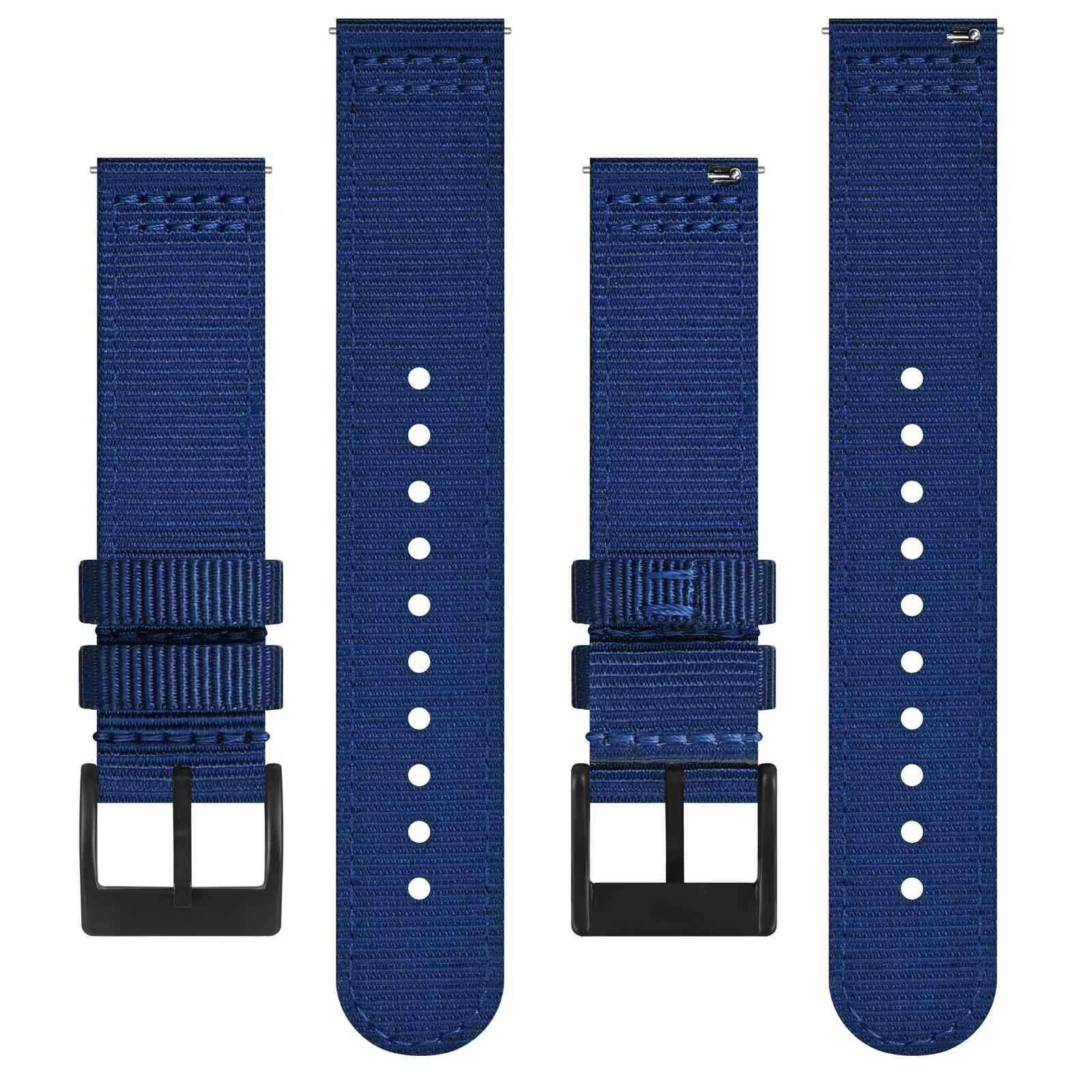 BISONSTRAP Cinturino in Nylon da Uomo per Orologi Militari, Sgancio Rapido, Fibbia Spazzolata, 20mm, Blu (Fibbia Nera) - immagine 3