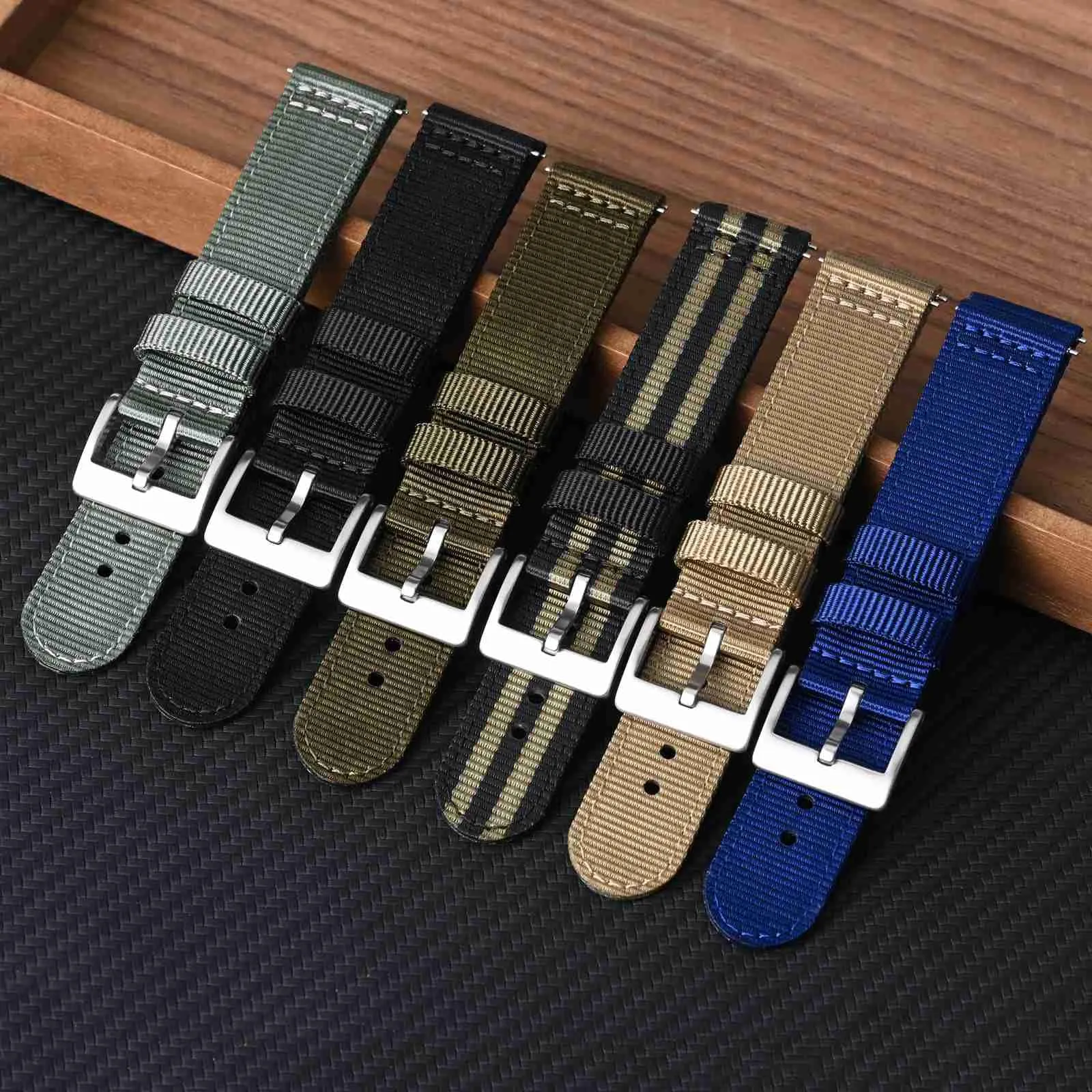 BISONSTRAP Cinturino in Nylon da Uomo per Orologi Militari, Sgancio Rapido, 20mm, Nero+Grigio (Fibbia Argento) - immagine 7