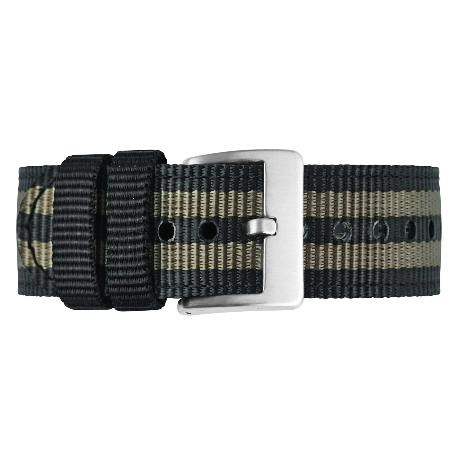 BISONSTRAP Cinturino in Nylon da Uomo per Orologi Militari, Sgancio Rapido, 20mm, Nero+Grigio (Fibbia Argento) - immagine 9