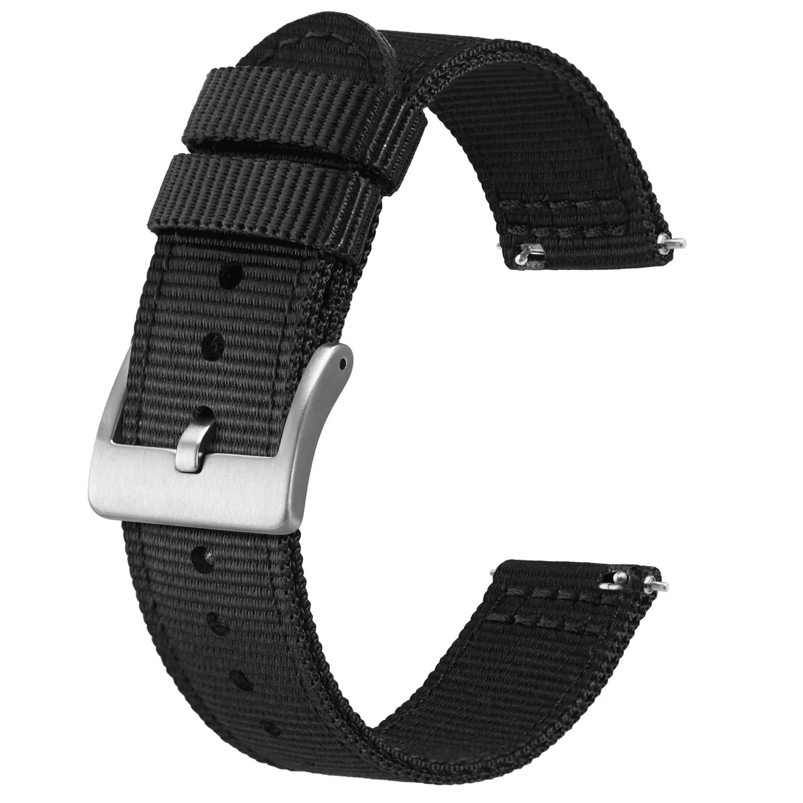 BISONSTRAP Cinturino in Nylon da Uomo per Orologi Militari, Sgancio Rapido, Fibbia Spazzolata, 18mm, Nero (Fibbia Argento) - immagine 1