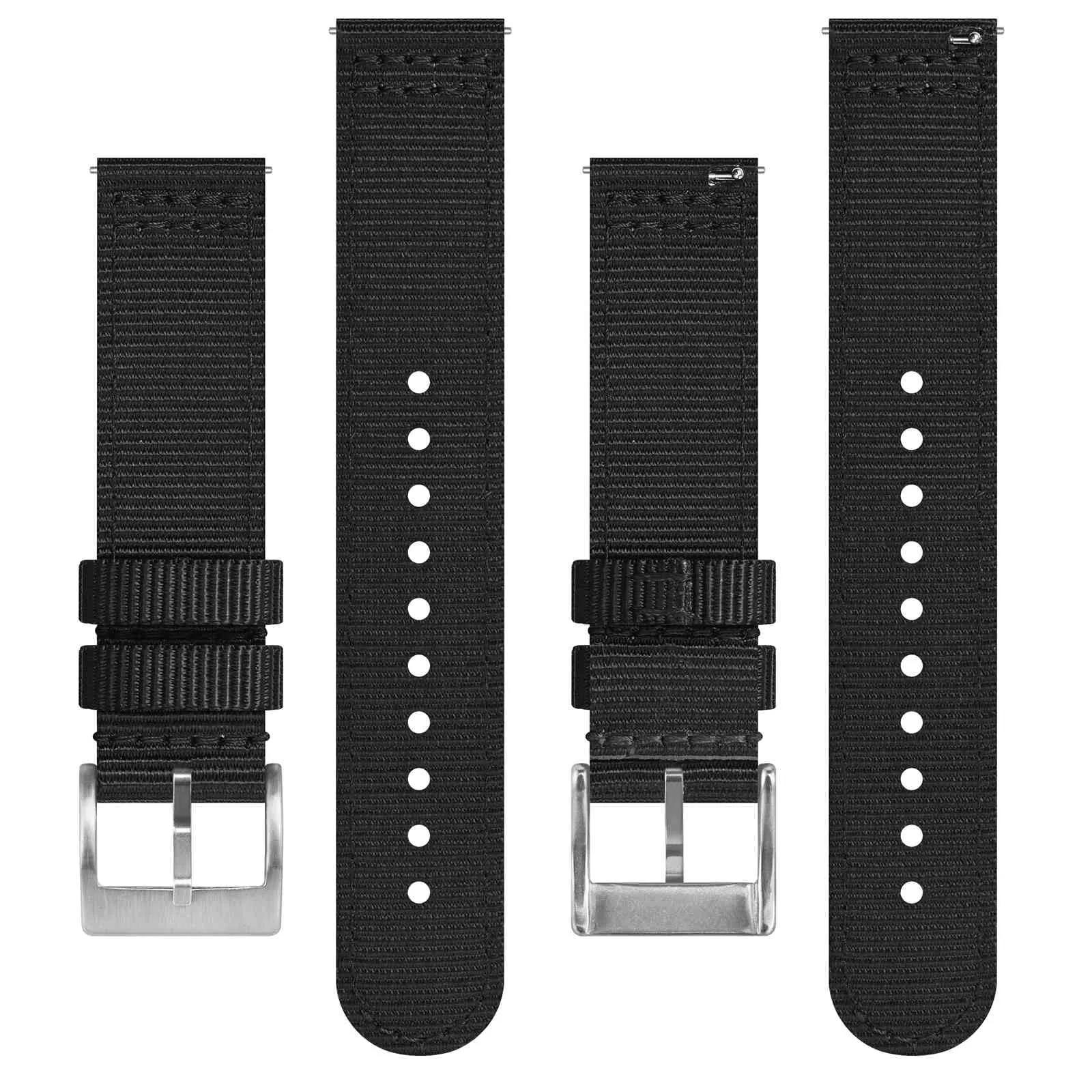 BISONSTRAP Cinturino in Nylon da Uomo per Orologi Militari, Sgancio Rapido, Fibbia Spazzolata, 18mm, Nero (Fibbia Argento) - immagine 3