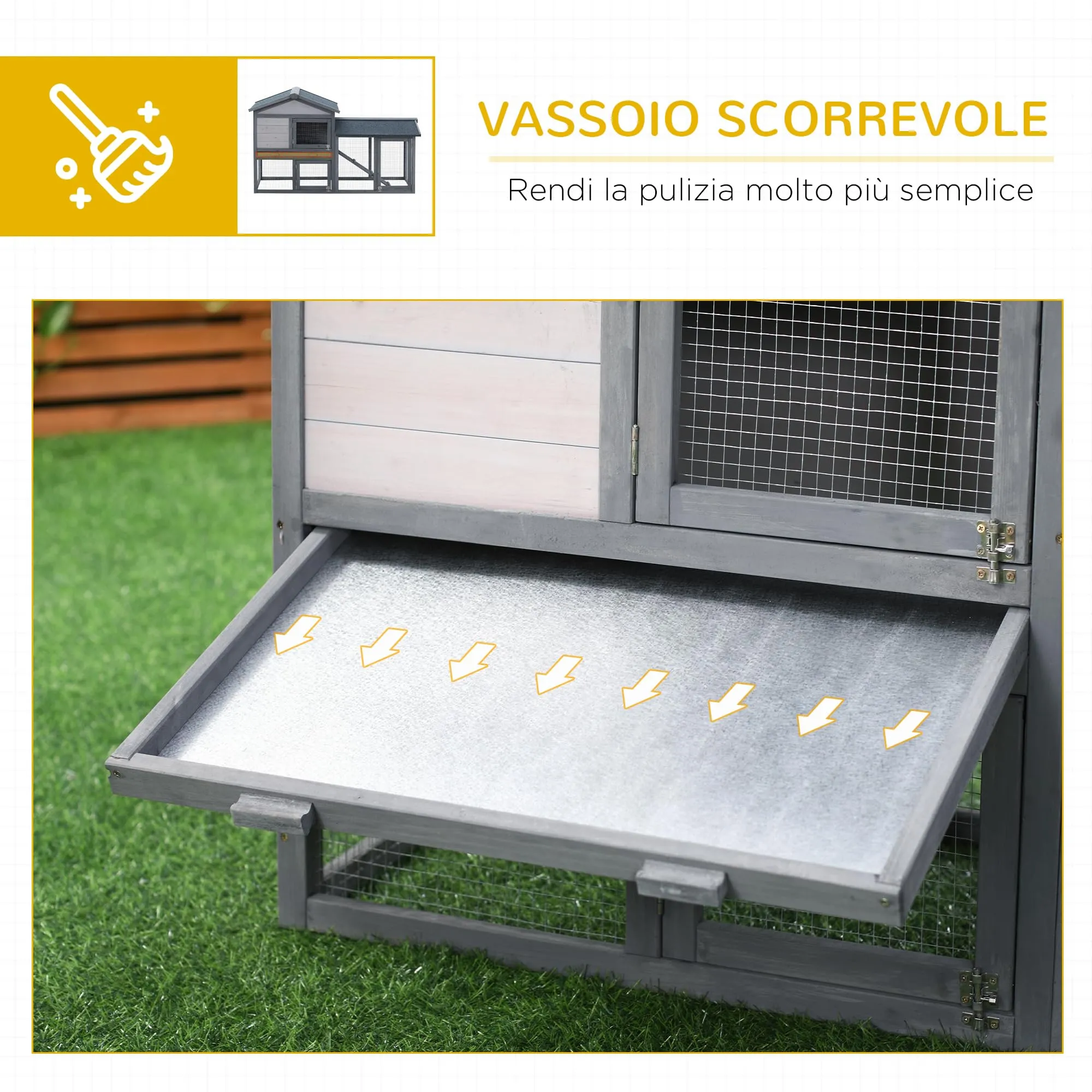 PawHut Conigliera Gabbia per Conigli da Esterno con Casetta 147x54x84cm - immagine 5