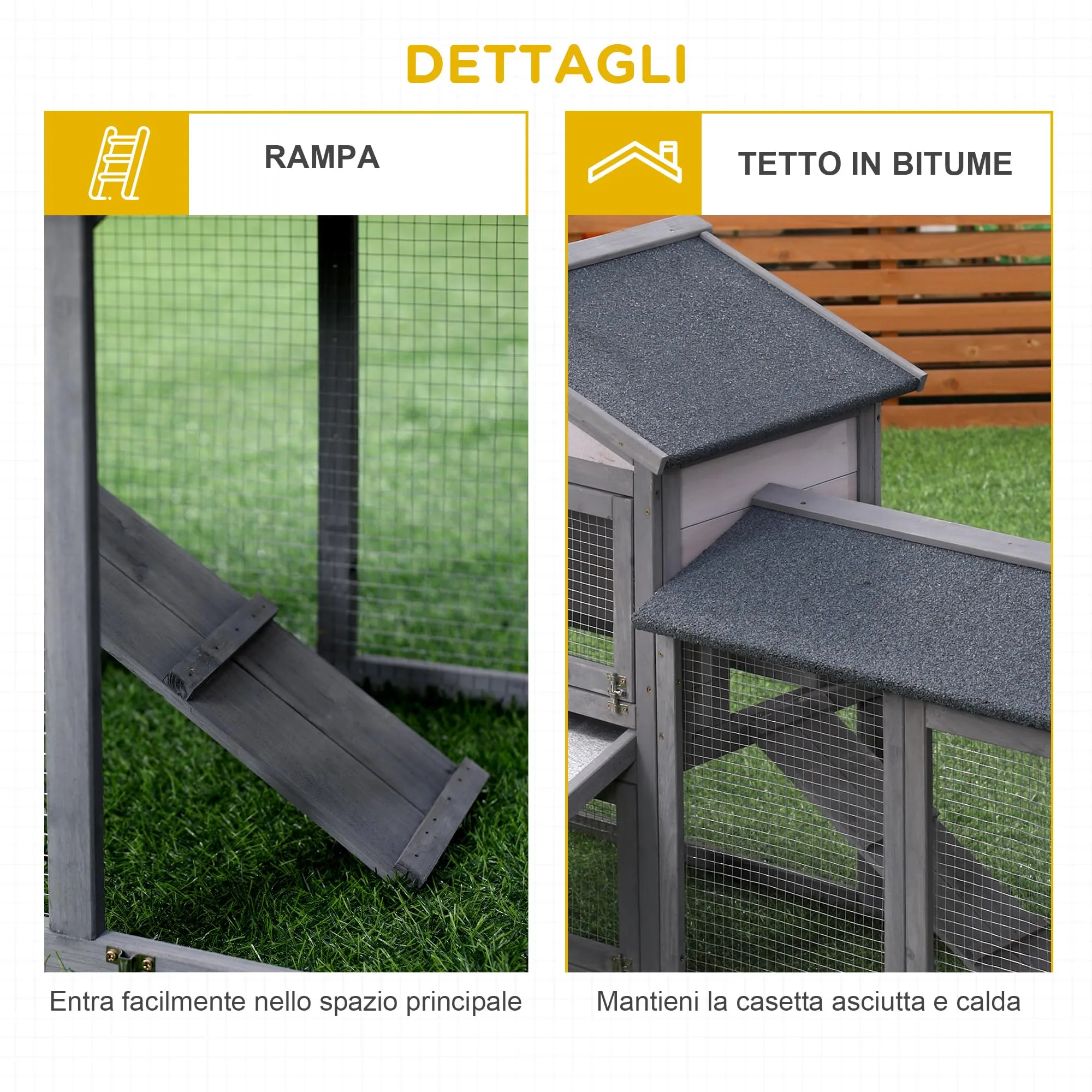 PawHut Conigliera Gabbia per Conigli da Esterno con Casetta 147x54x84cm - immagine 6