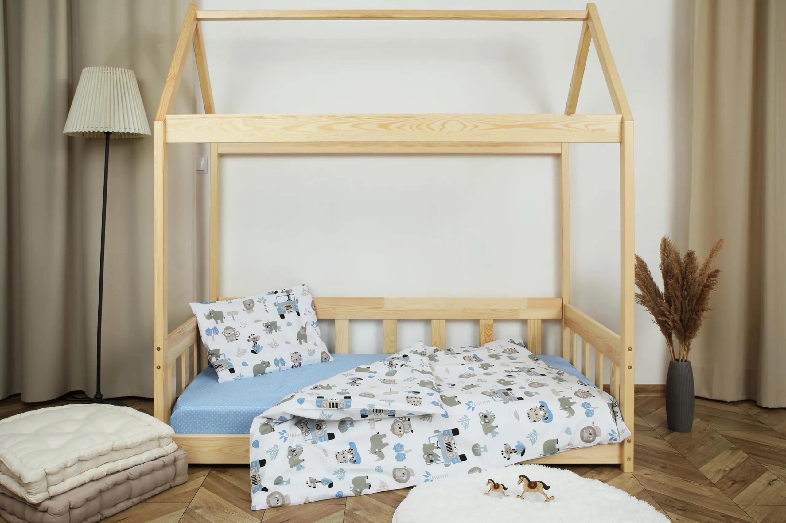 Lovely Hippo Set Biancheria Letto Bambini 3 Pezzi Safari Blu, Letto 80x160cm - Lenzuolo con Angoli, Copripiumino 120x170cm e Federa - immagine 3
