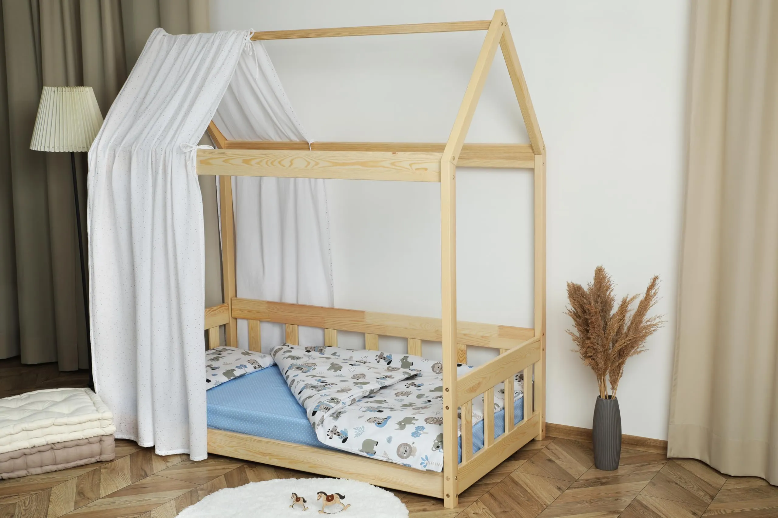 Lovely Hippo Set Biancheria Letto Bambini 3 Pezzi Safari Blu, Letto 80x160cm - Lenzuolo con Angoli, Copripiumino 120x170cm e Federa - immagine 4