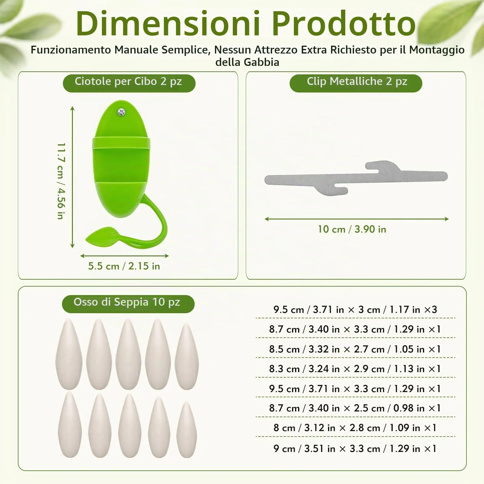 Ourdort Osso di Seppia Naturale 8-12 cm, 10 Pezzi con 2 Supporti - immagine 2