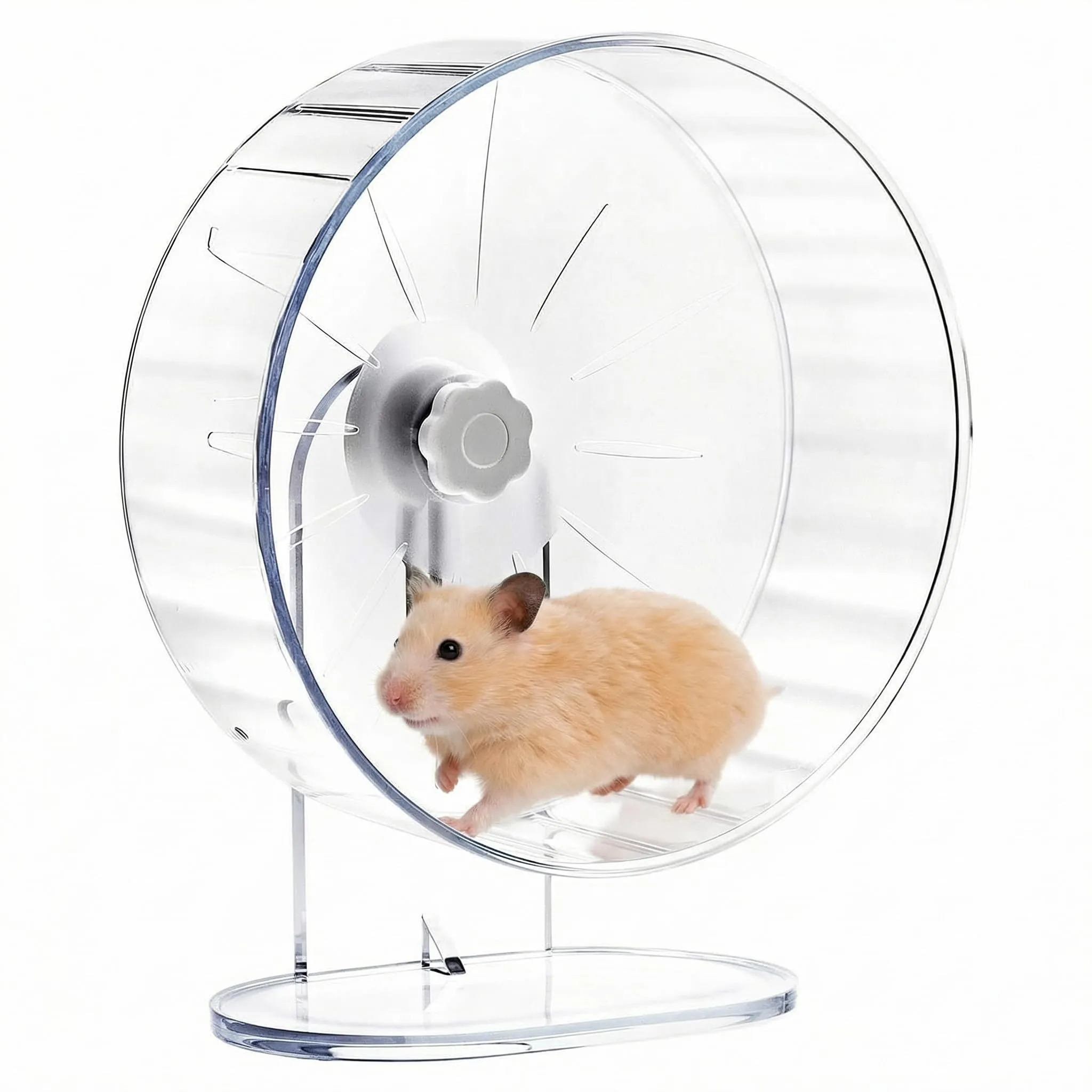 QWORK Ruota per Criceti Silenziosa, 22 cm, Acrilico Trasparente con Supporto Regolabile - immagine 1