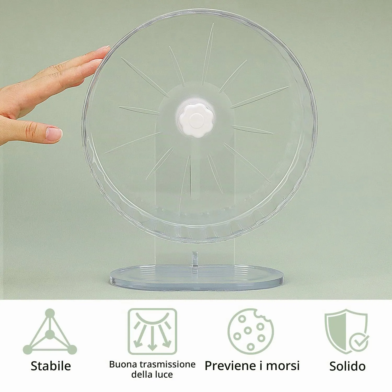 QWORK Ruota per Criceti Silenziosa, 22 cm, Acrilico Trasparente con Supporto Regolabile - immagine 2