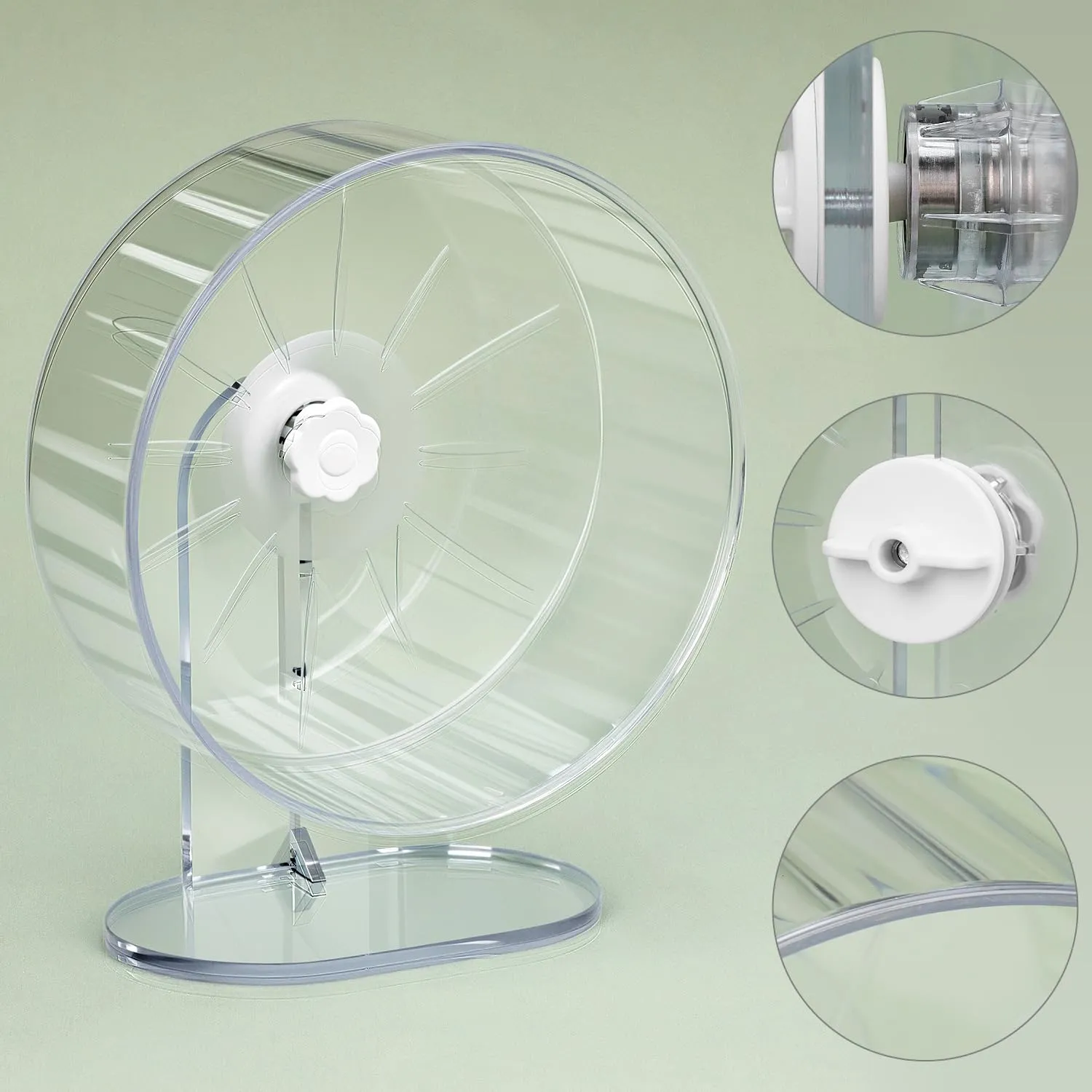 QWORK Ruota per Criceti Silenziosa, 22 cm, Acrilico Trasparente con Supporto Regolabile - immagine 5
