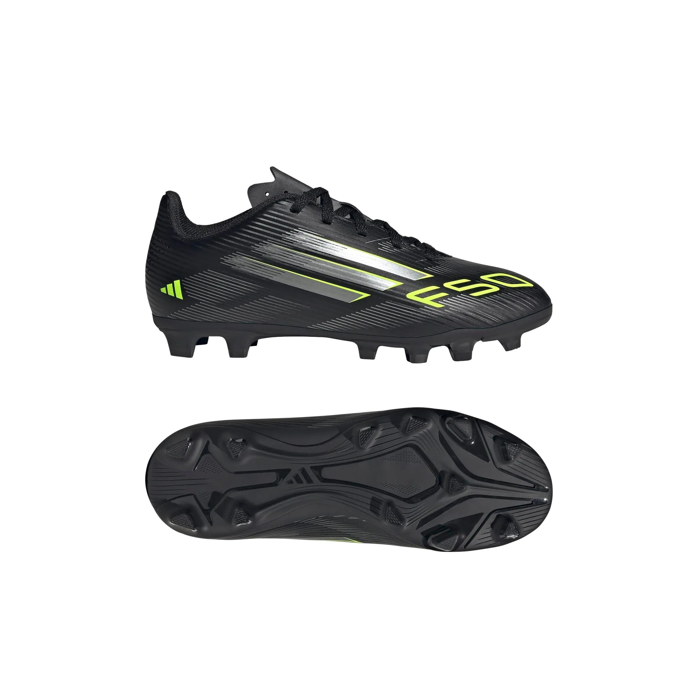 adidas F50 Club Firm Ground/Multi Ground Football Boots Kids, Core Black/Iron Metallic/Lucid Lemon, 35.5 EU - immagine 5