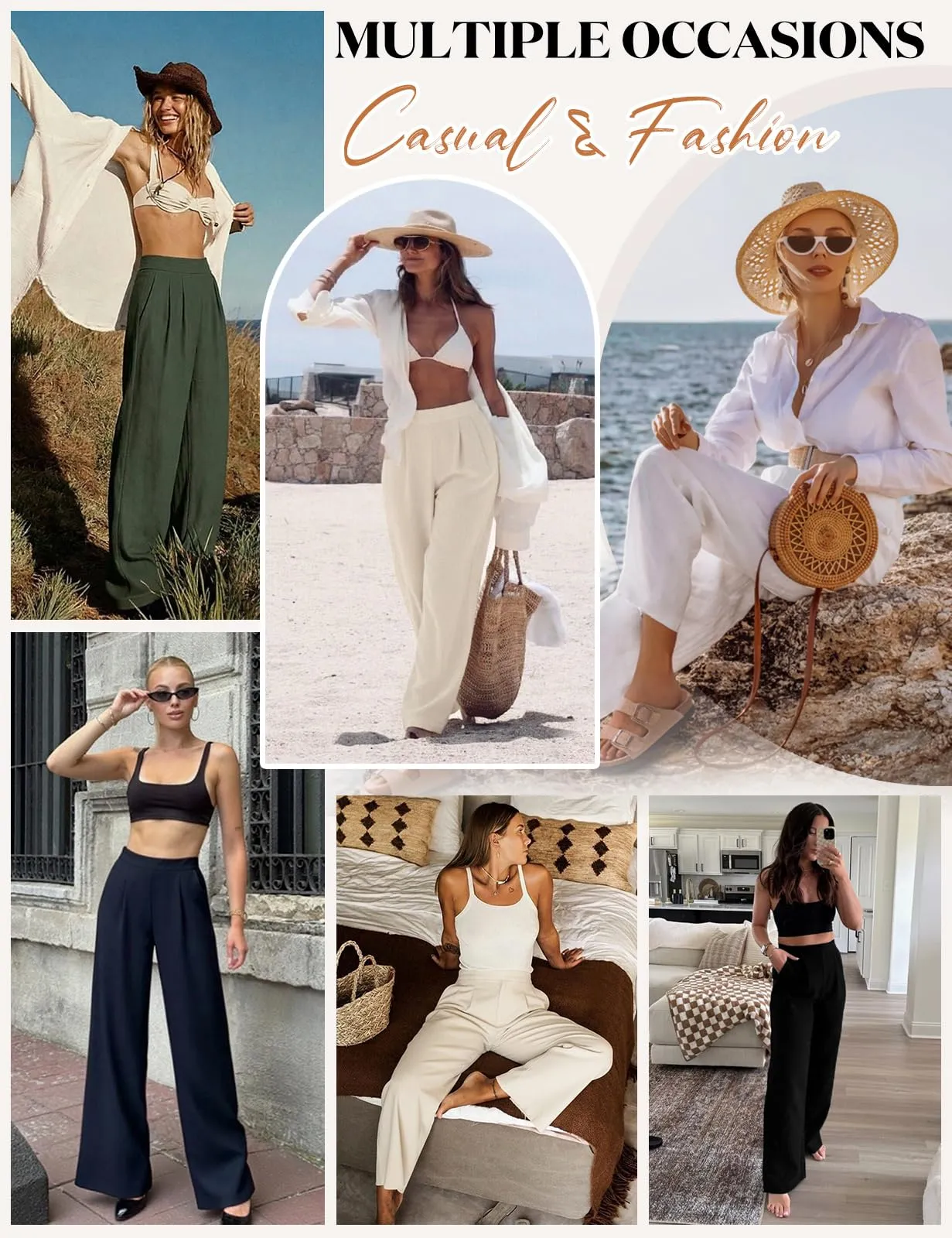 PASUDA Pantaloni Donna Estivi in Cotone, Larghi con Vita Elastica e Tasche, Tinta Unita, Verde, S - immagine 6