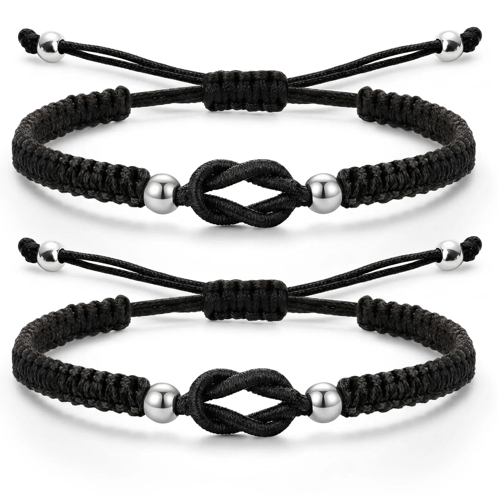 J.Fée Set di 2 Bracciali Intrecciati Nodo d'Amore Regolabili, Nero - immagine 1