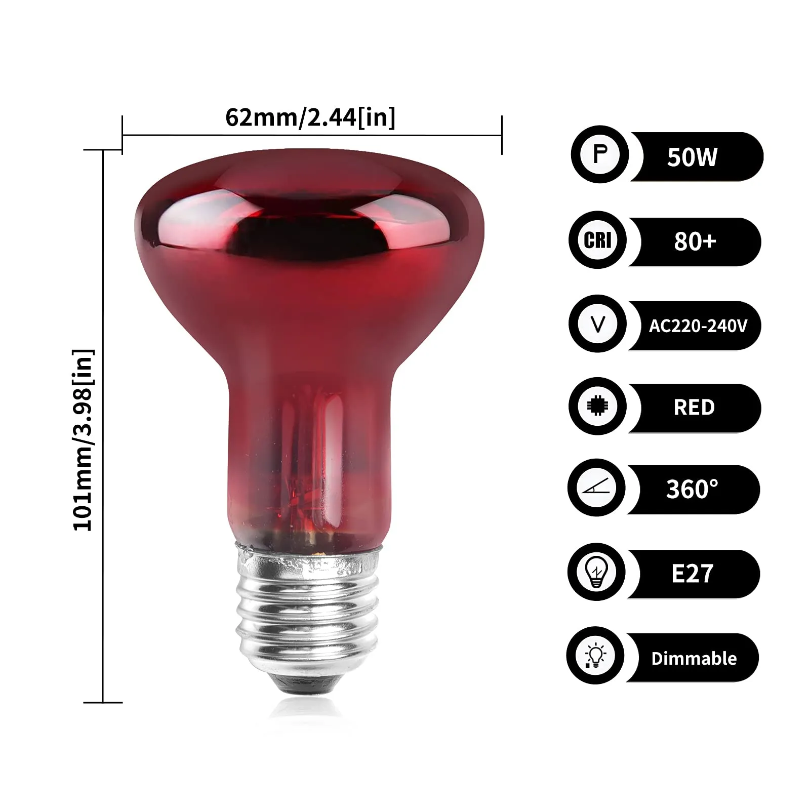 Bonlux Lampada di Calore a Infrarossi 50W E27 R63 Dimmerabile, Luce Rossa UVA+UVB per Rettili, Anfibi e Tartarughe (2Pcs) - immagine 8