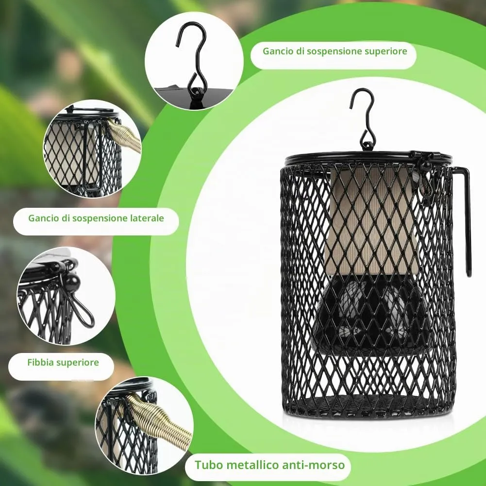 Adiwo Lampada Termica per Rettili e Tartarughe, Ceramica con Supporto Base e Cestino Protettivo, Temperatura Regolabile, Confezione da 2 Pezzi - immagine 3