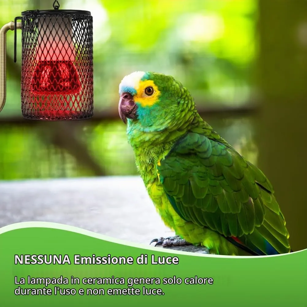 Adiwo Lampada Termica per Rettili e Tartarughe, Ceramica con Supporto Base e Cestino Protettivo, Temperatura Regolabile, Confezione da 2 Pezzi - immagine 5