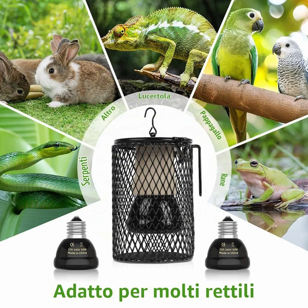 Adiwo Lampada Termica per Rettili e Tartarughe, Ceramica con Supporto Base e Cestino Protettivo, Temperatura Regolabile, Confezione da 2 Pezzi - immagine 7