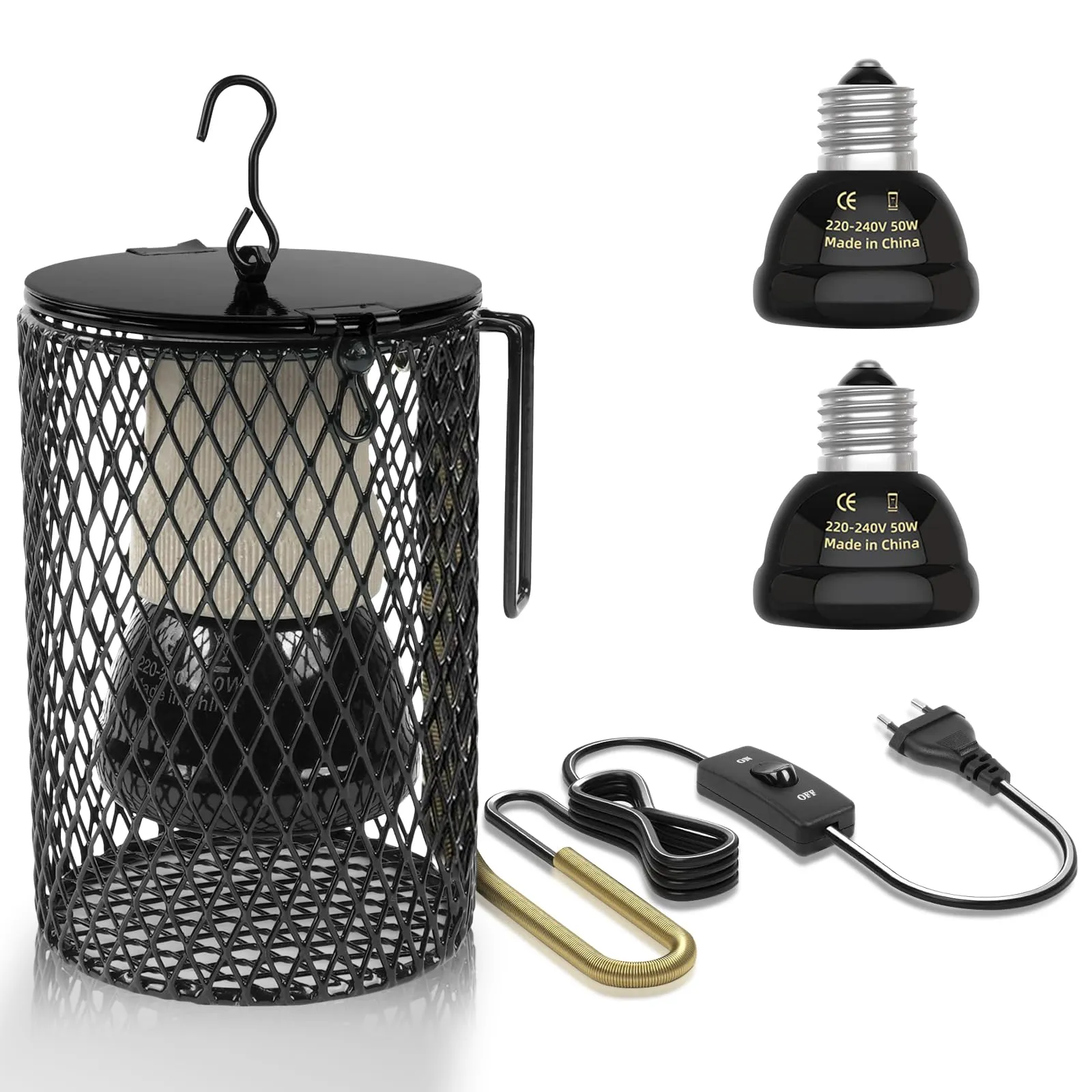 Adiwo Lampada Termica per Rettili e Tartarughe, Ceramica con Supporto Base e Cestino Protettivo, Temperatura Regolabile, Confezione da 2 Pezzi - immagine 8