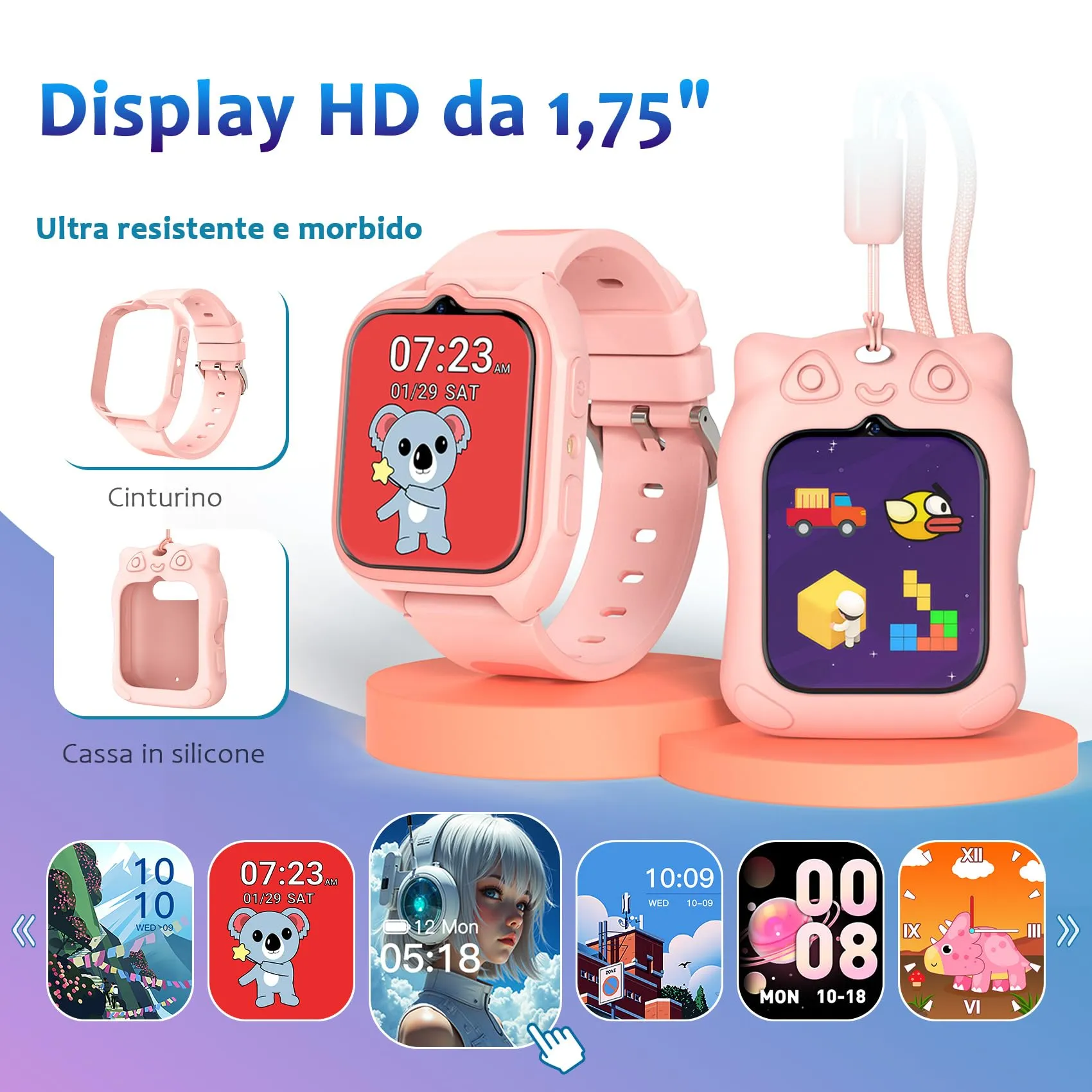 Blackview Smartwatch per Bambini, Schermo TFT 1.75 pollici, 30 Giochi Educativi, Fotocamera HD, Video, Lettore Musicale, Contapassi e Sveglia - immagine 3