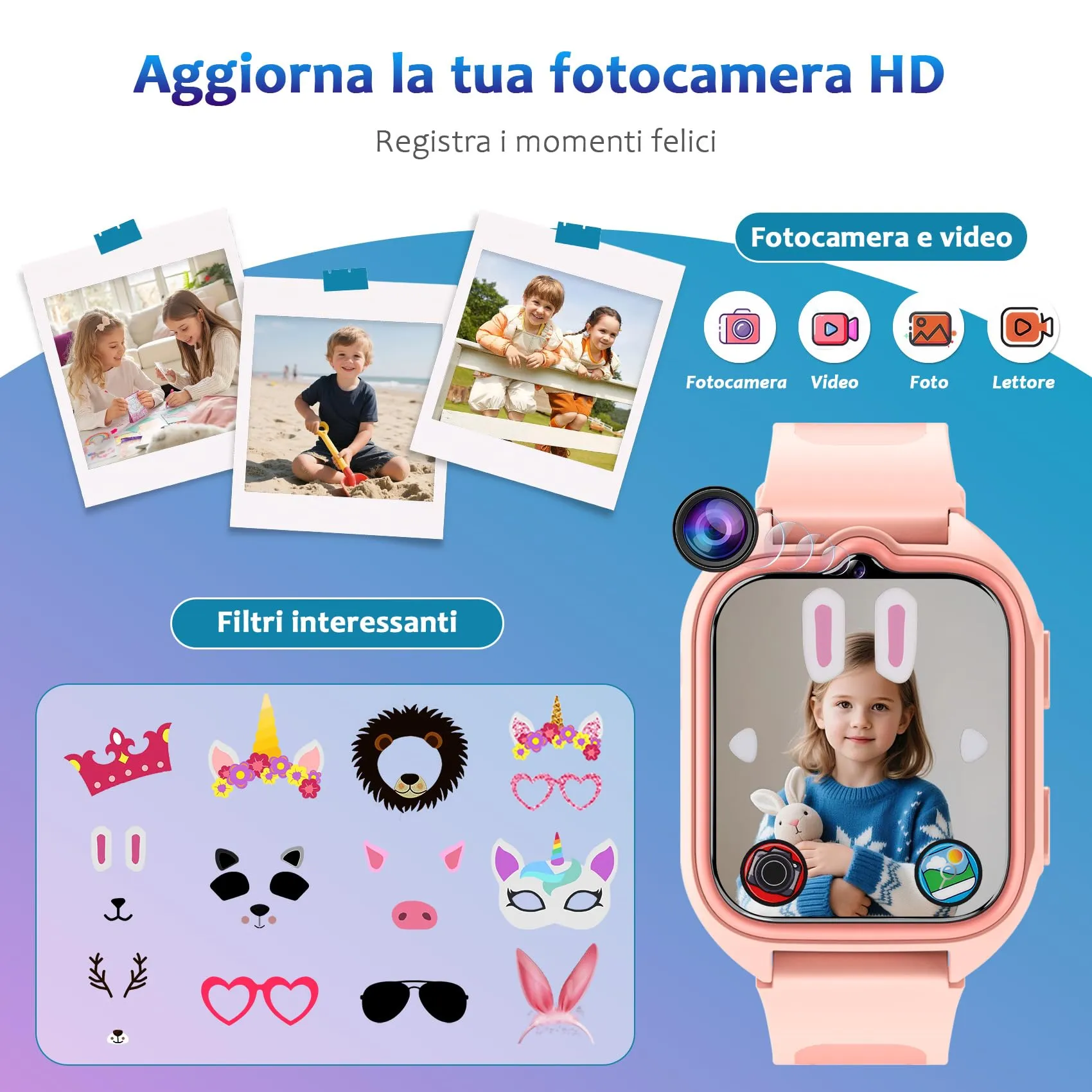 Blackview Smartwatch per Bambini, Schermo TFT 1.75 pollici, 30 Giochi Educativi, Fotocamera HD, Video, Lettore Musicale, Contapassi e Sveglia - immagine 6