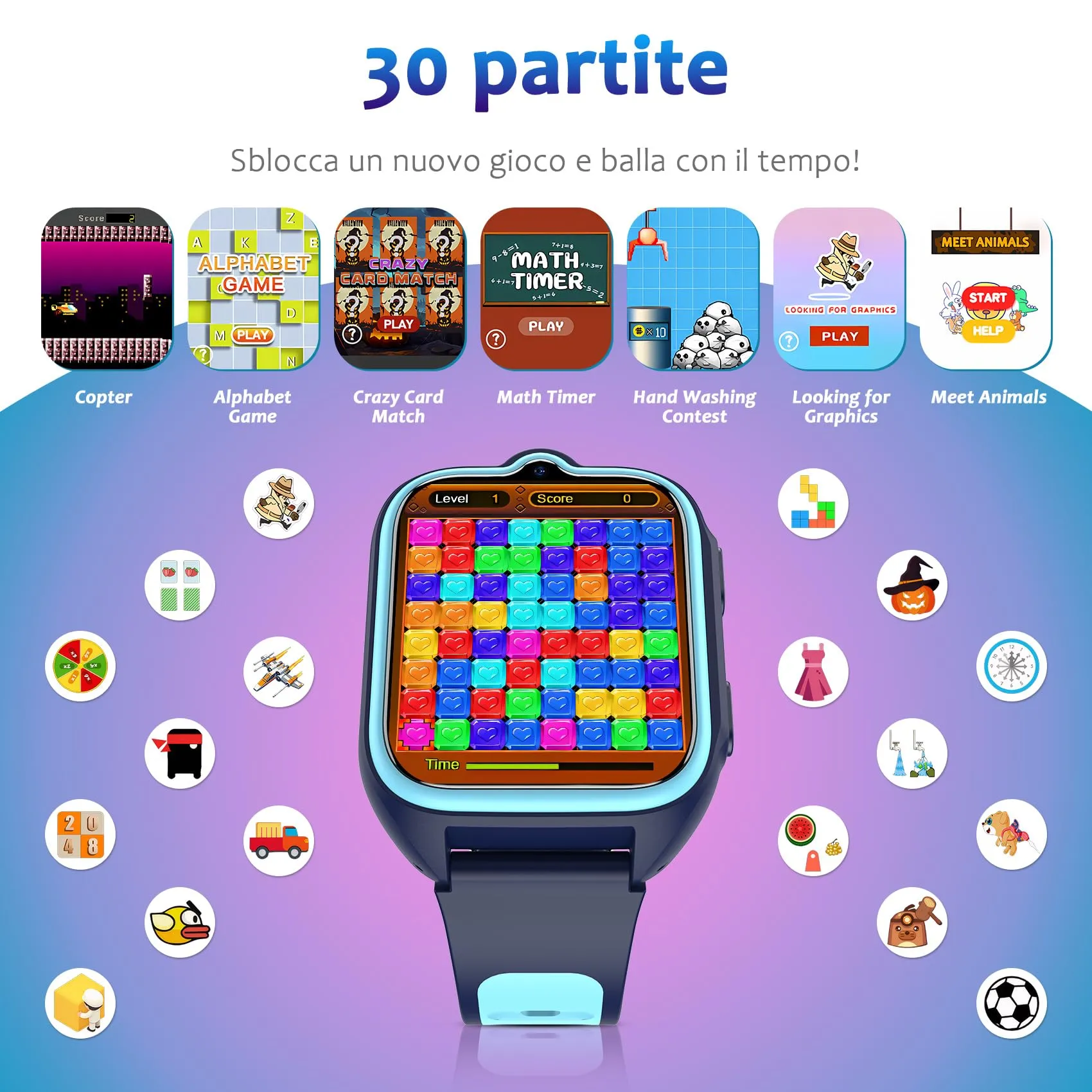 Blackview Smartwatch per Bambini, Schermo TFT 1.75 pollici, 30 Giochi Educativi, Fotocamera HD, Video, Lettore Musicale, Contapassi e Sveglia - immagine 7