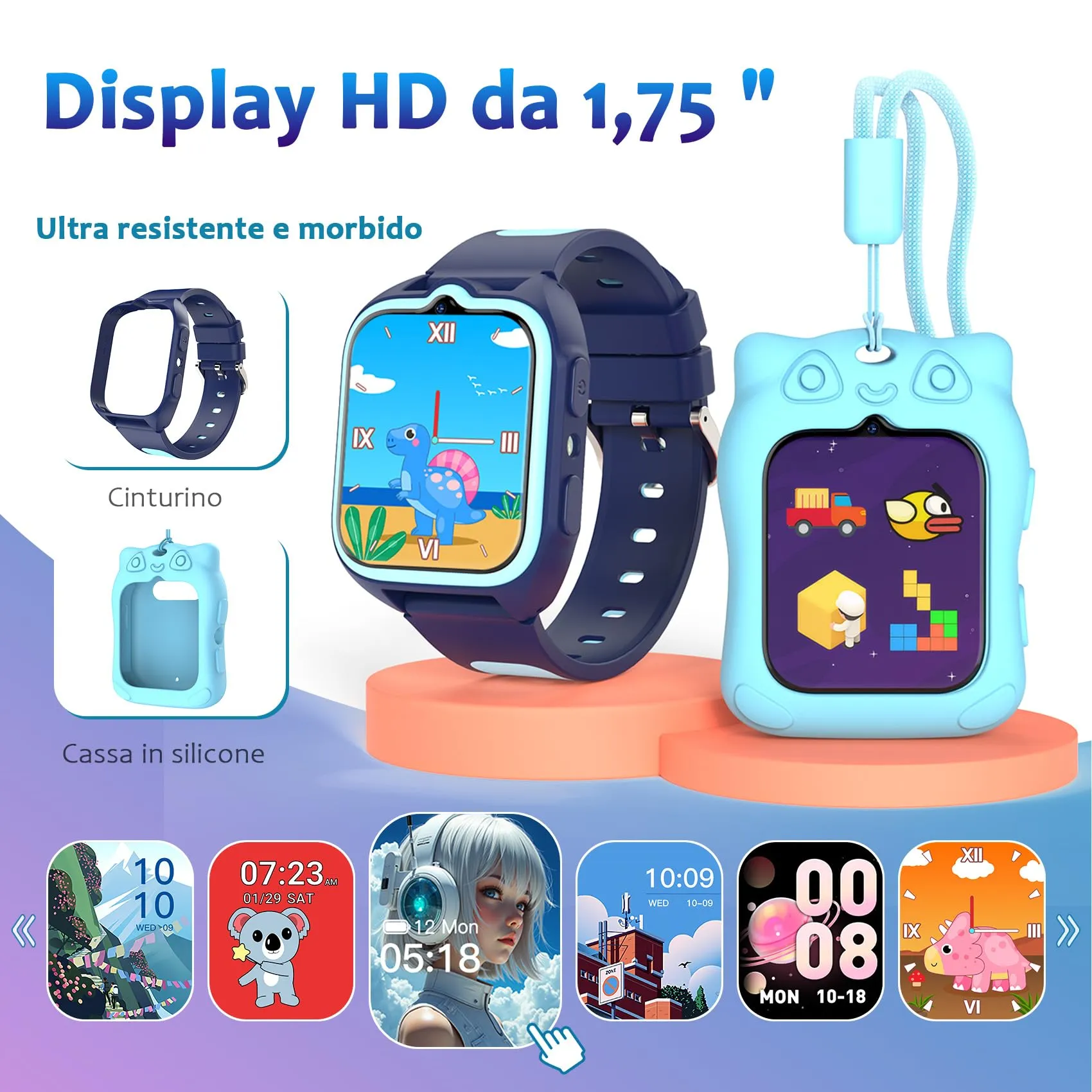 Blackview Smartwatch per Bambini, Schermo TFT 1.75 pollici, 30 Giochi, Fotocamera HD, Video, Lettore Musicale, Contapassi, Torcia e Sveglia - immagine 3