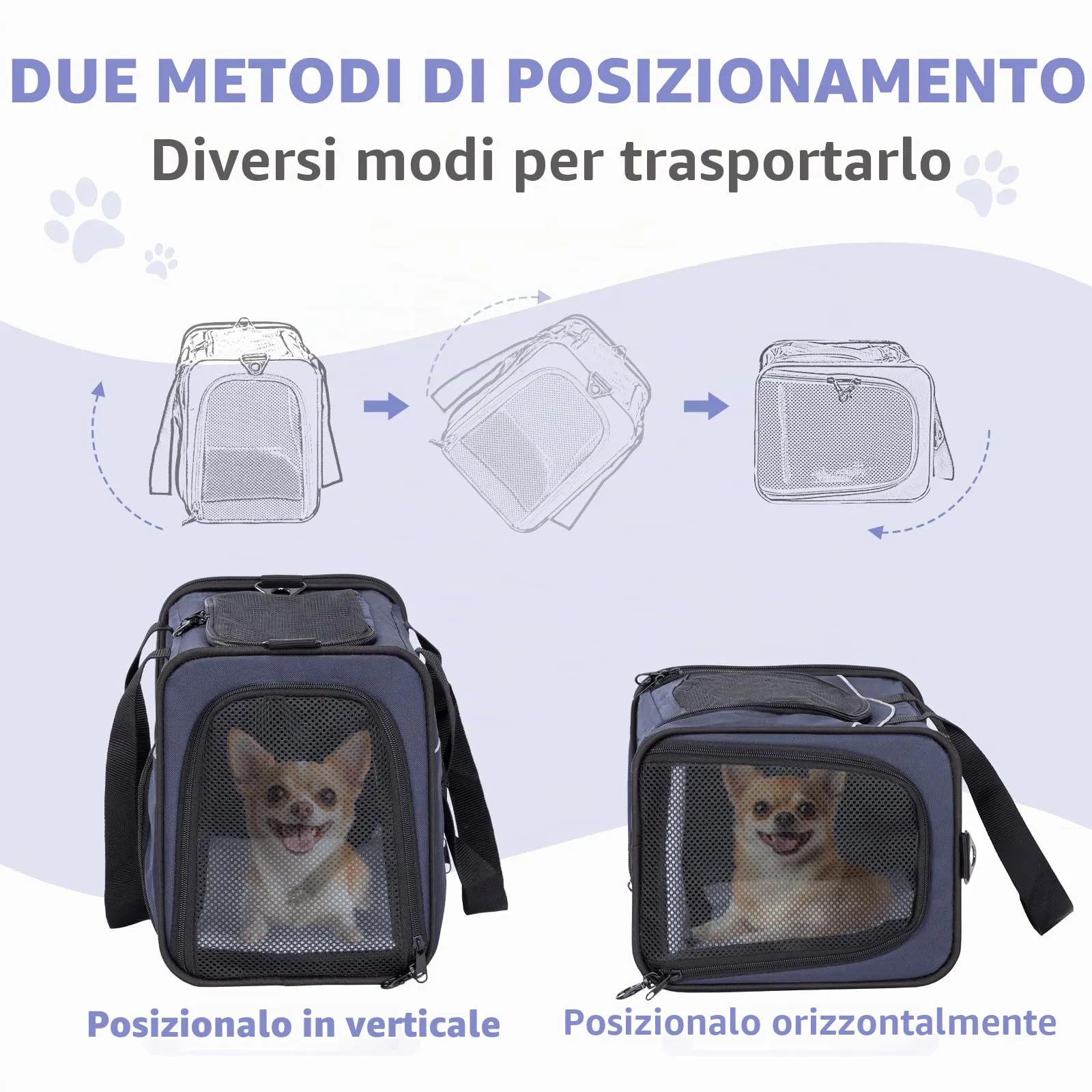 Petsfit Trasportino Traspirante per Gatti e Cani con 2 Cuscini Lavabili, Borsa da Viaggio per Aereo e Auto - M, Blu - immagine 2