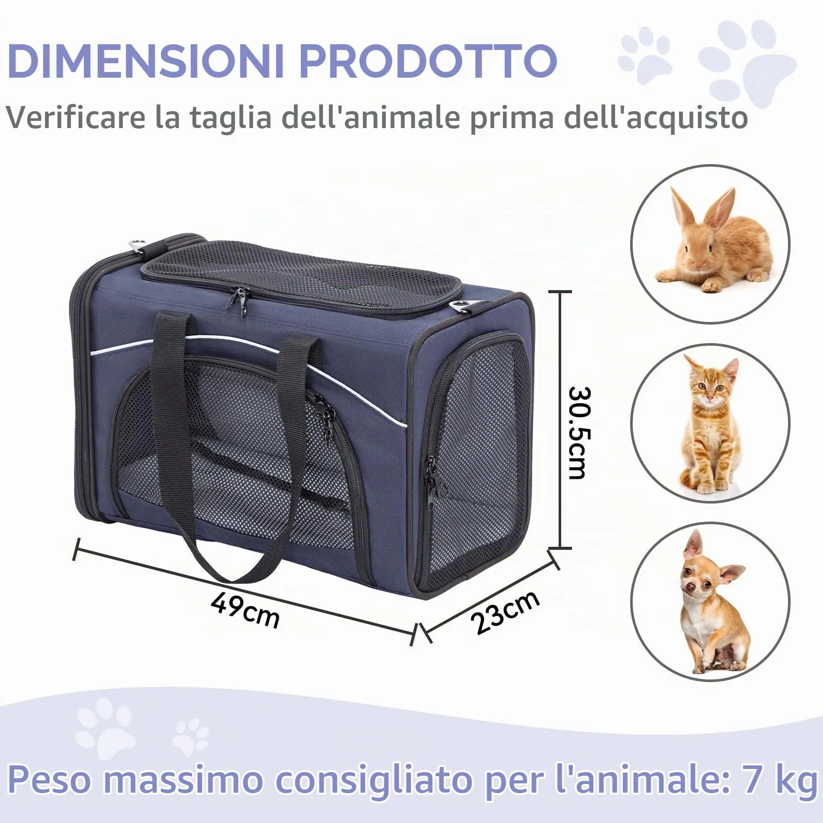 Petsfit Trasportino Traspirante per Gatti e Cani con 2 Cuscini Lavabili, Borsa da Viaggio per Aereo e Auto - M, Blu - immagine 4