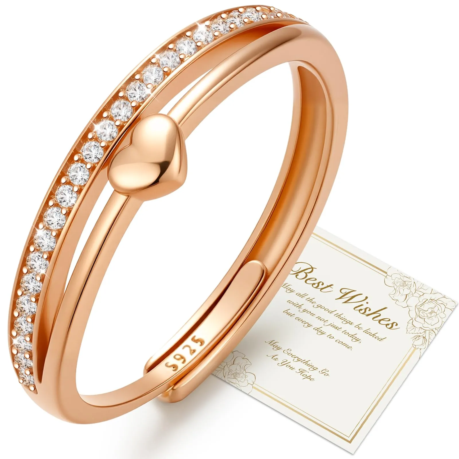 J.Fée Anello Donna Argento 925 con Zirconi 5A, Oro Rosa Regolabile - immagine 1