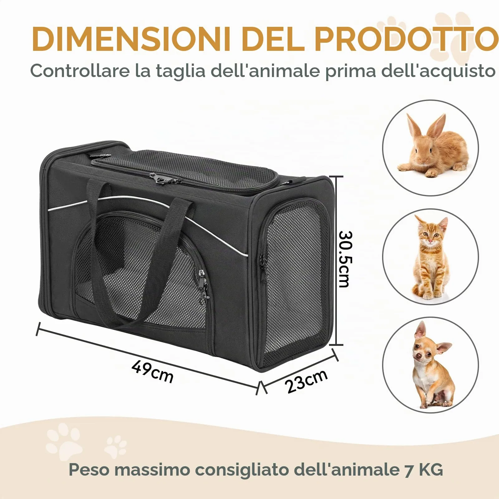 Petsfit Trasportino per gatti e cani di piccola taglia, pieghevole, approvato dalla compagnia aerea, nero - immagine 4