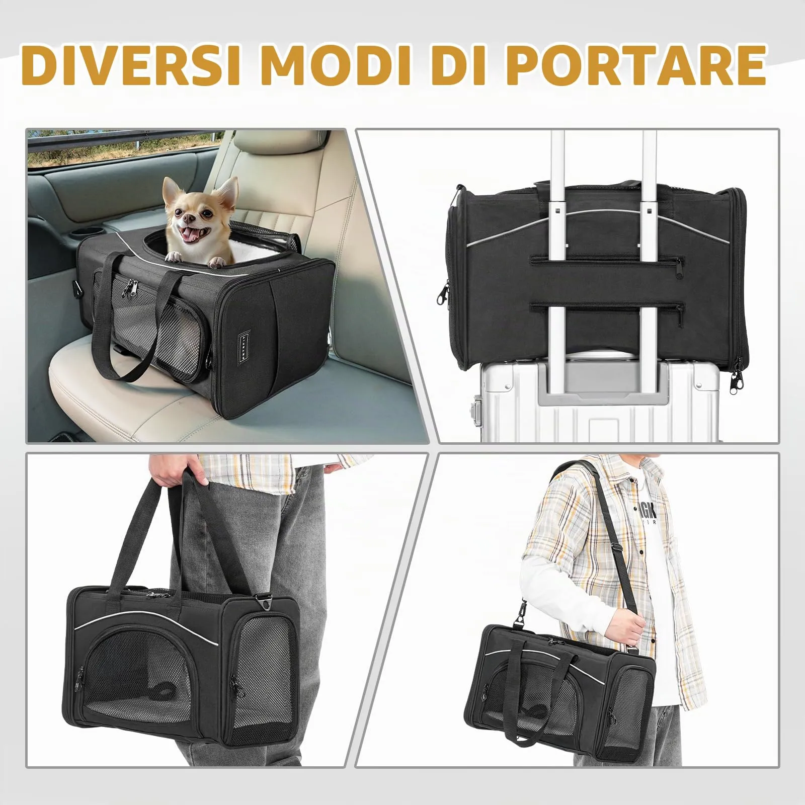 Petsfit Trasportino per gatti e cani di piccola taglia, pieghevole, approvato dalla compagnia aerea, nero - immagine 9