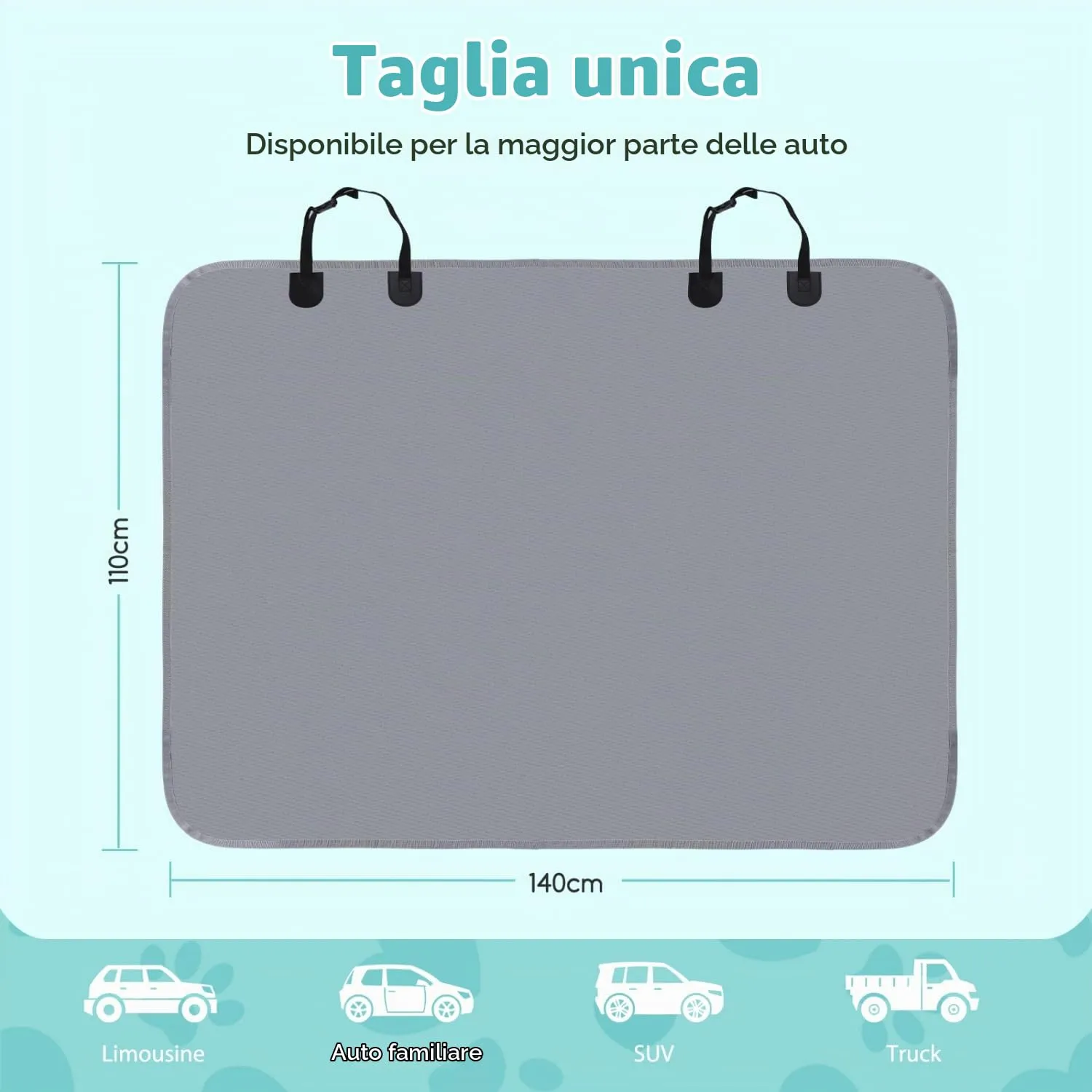 Nobleza Coprisedili Auto Posteriore per Cani in Panno Oxford Impermeabile Antigraffiato e Antiscivolo, Universale per Auto SUV, Grigio 140 x 110 cm - immagine 2