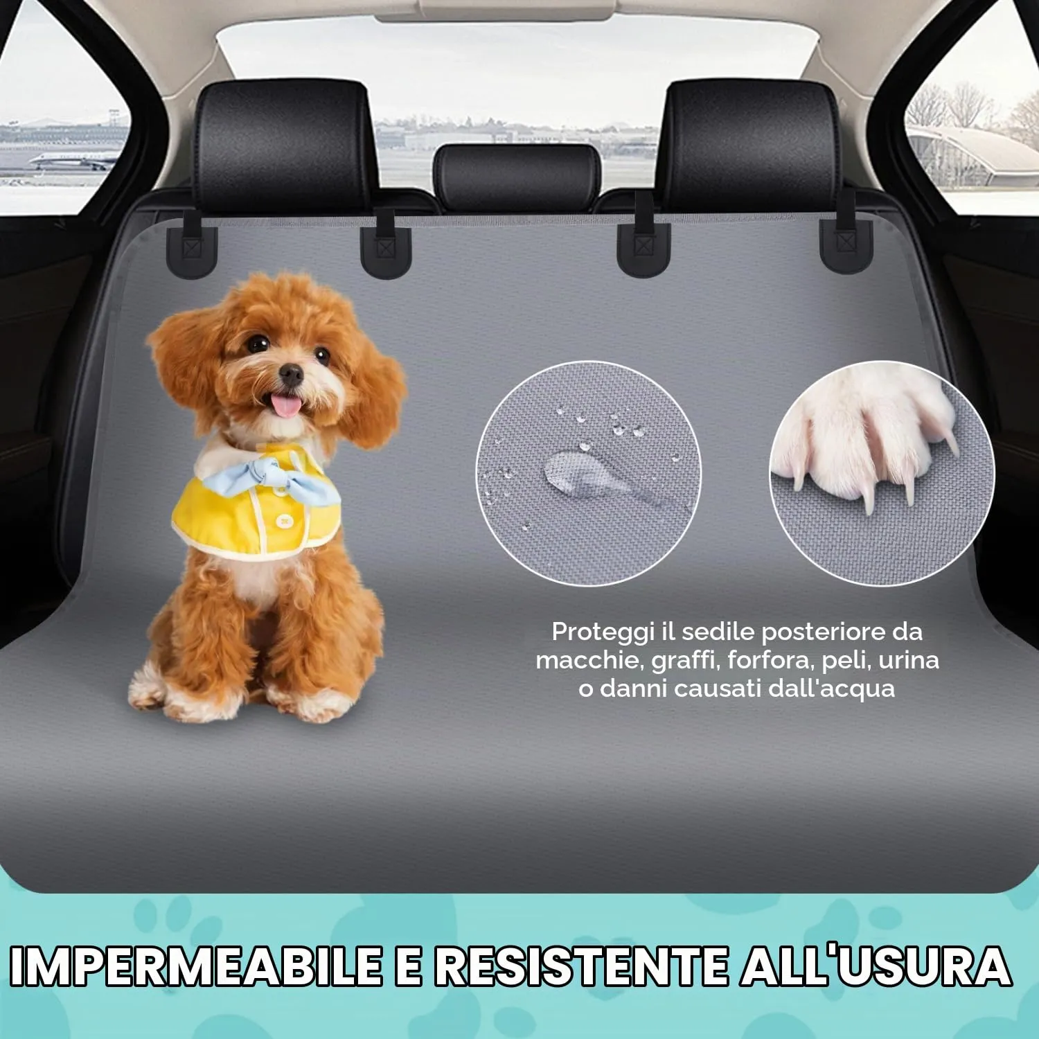 Nobleza Coprisedili Auto Posteriore per Cani in Panno Oxford Impermeabile Antigraffiato e Antiscivolo, Universale per Auto SUV, Grigio 140 x 110 cm - immagine 3