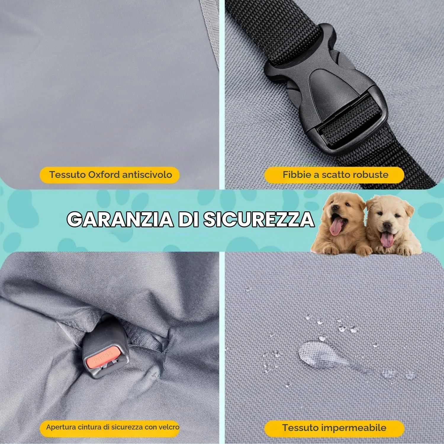 Nobleza Coprisedili Auto Posteriore per Cani in Panno Oxford Impermeabile Antigraffiato e Antiscivolo, Universale per Auto SUV, Grigio 140 x 110 cm - immagine 4