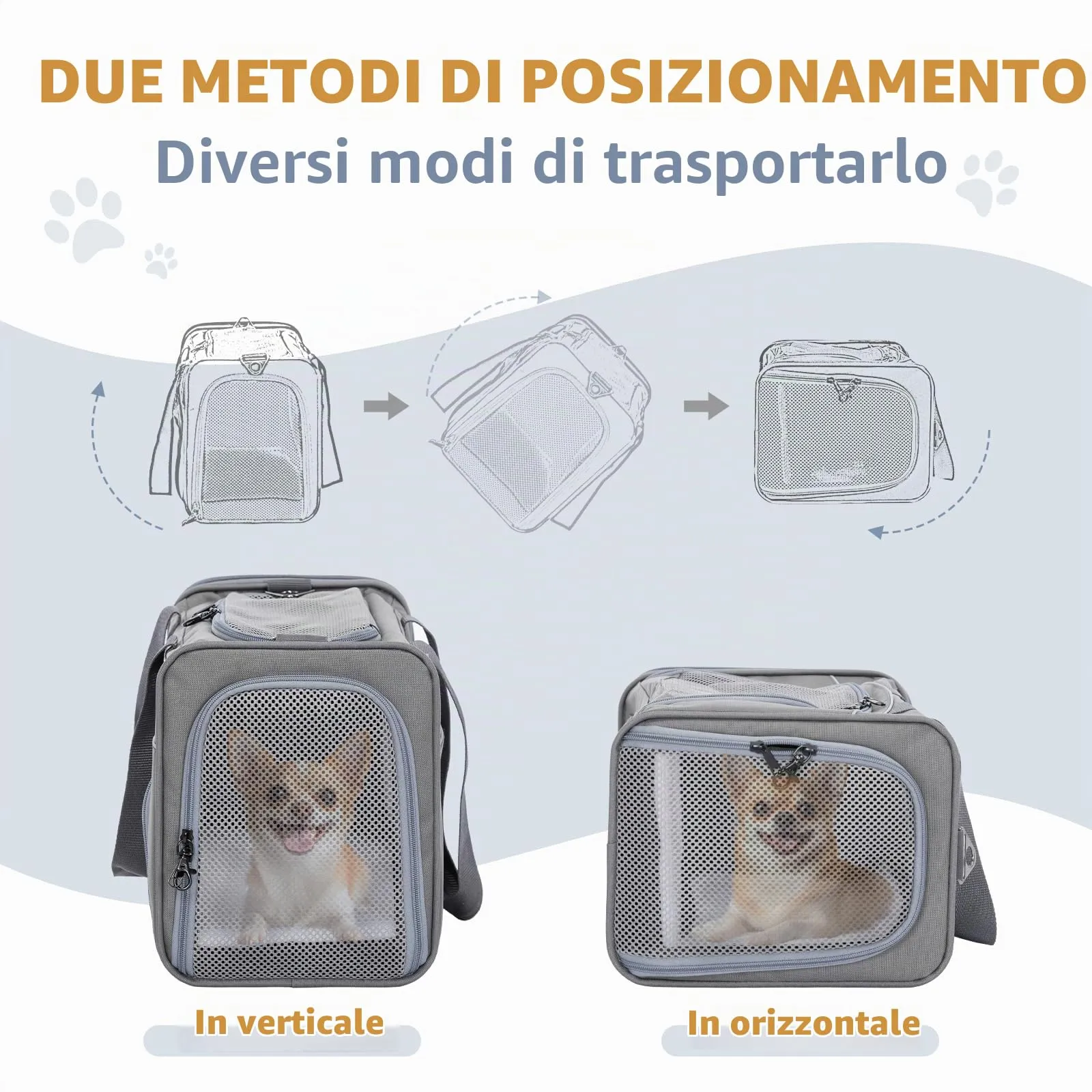 Petsfit Trasportino per Cani e Gatti Lavabile da Viaggio, Grigio, M - immagine 2