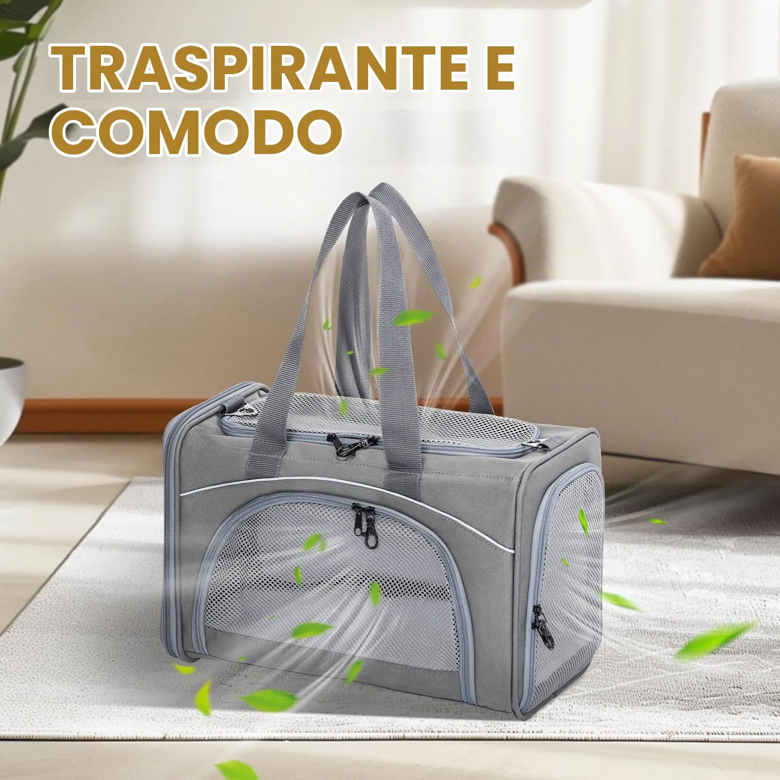 Petsfit Trasportino per Cani e Gatti Lavabile da Viaggio, Grigio, M - immagine 7