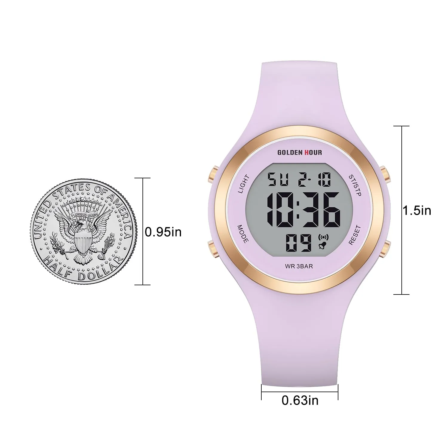 Golden Hour Orologio Digitale Donna Sportivo Professionale, 50M (5ATM) Impermeabile, Cronometro, Sveglia, Cinturino in Silicone - immagine 5